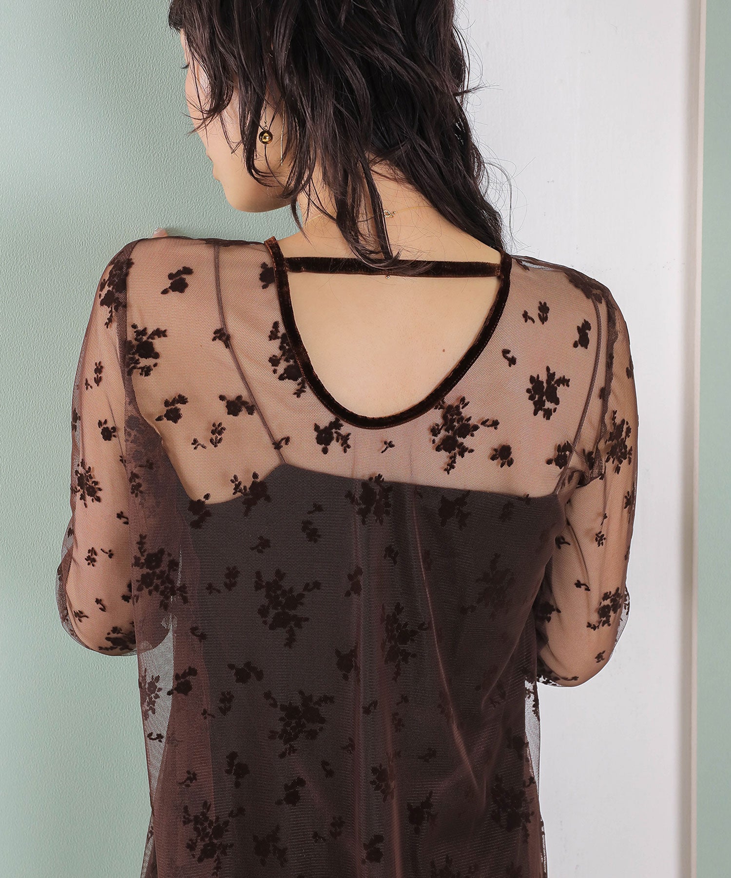 【kaene 別注カラー】フロッキーベロアチュールレース ２way Iラインワンピース ドレス