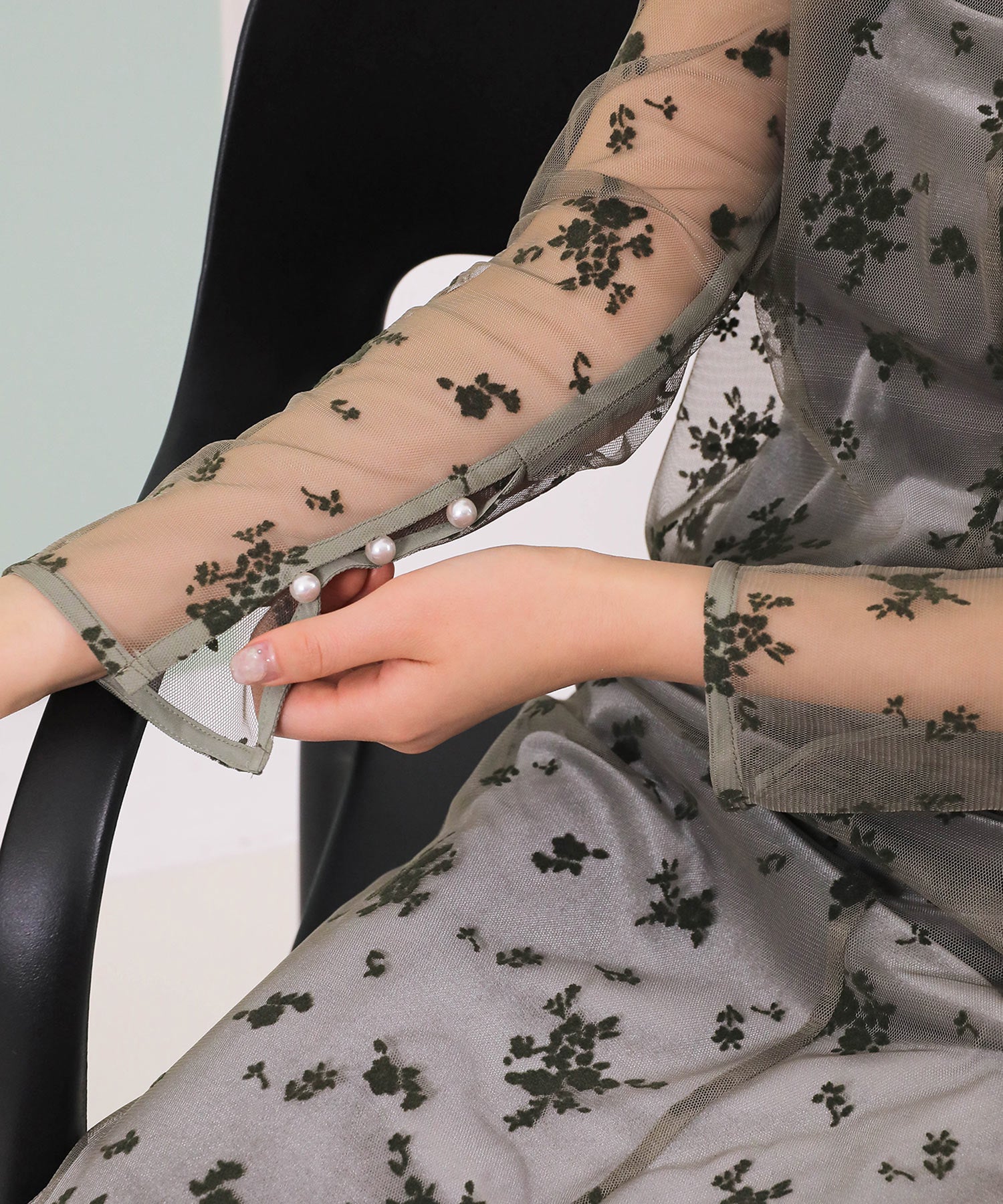 【kaene 別注カラー】フロッキーベロアチュールレース ２way Iラインワンピース ドレス