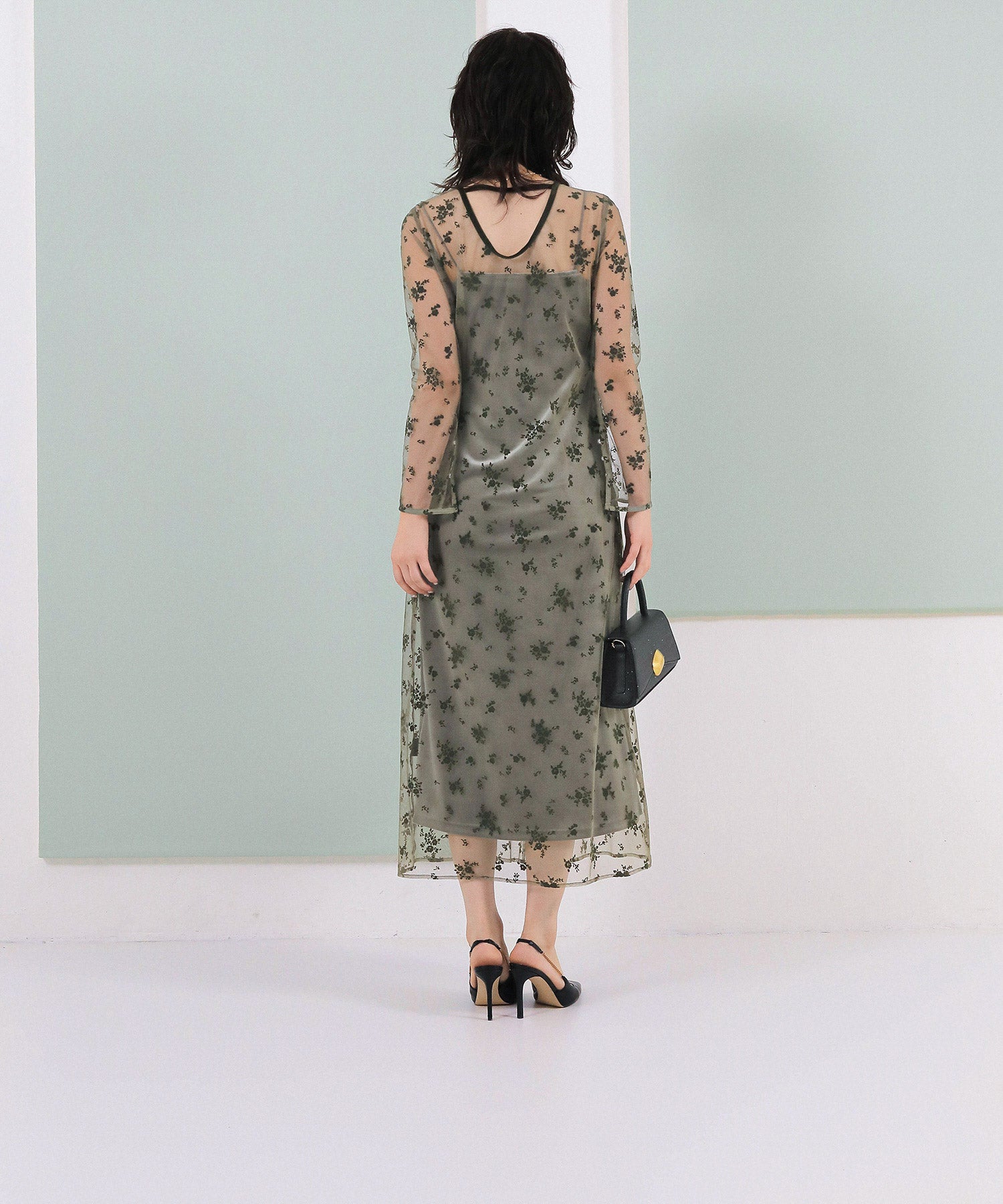 【kaene 別注カラー】フロッキーベロアチュールレース ２way Iラインワンピース ドレス