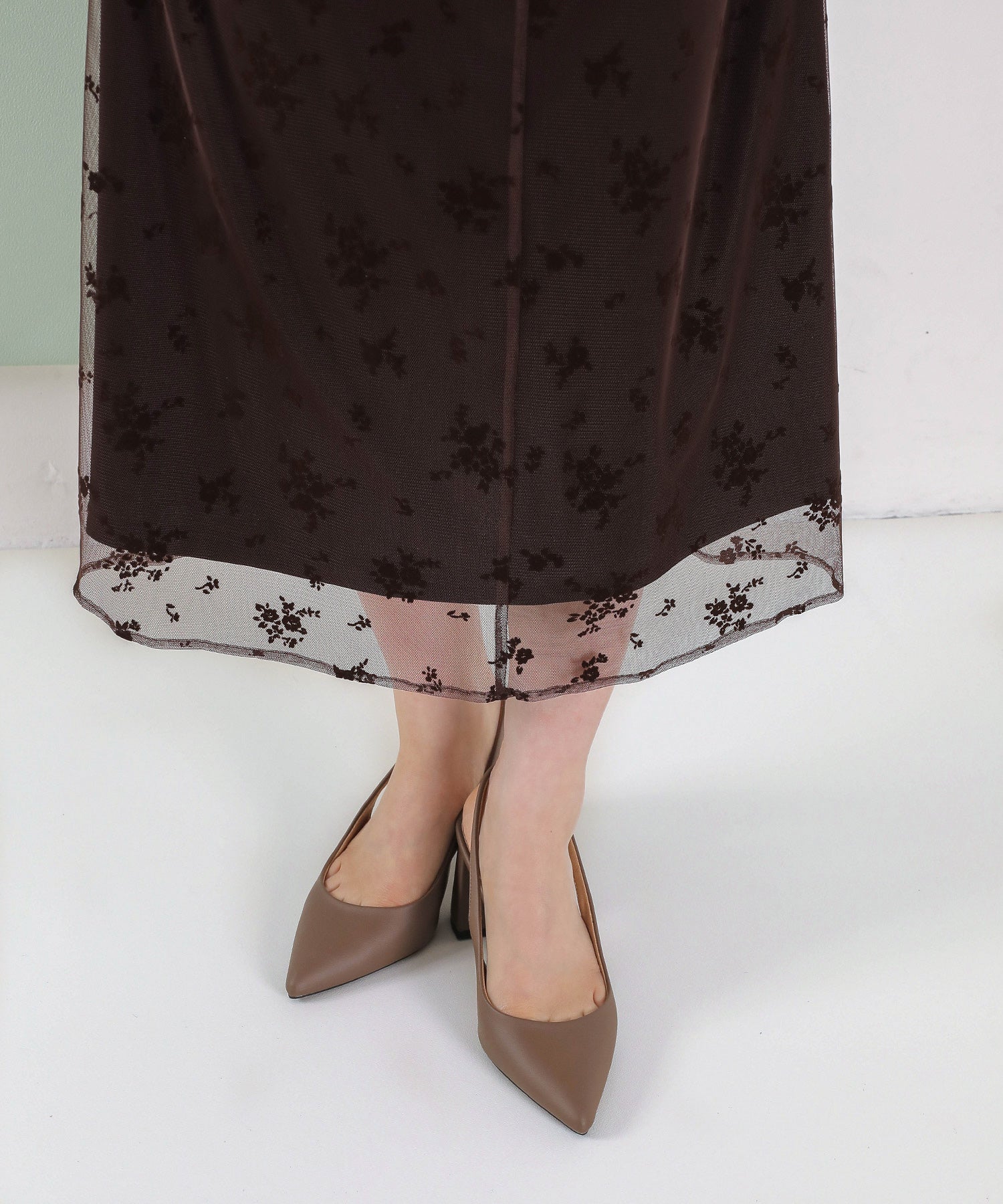 【kaene 別注カラー】フロッキーベロアチュールレース ２way Iラインワンピース ドレス