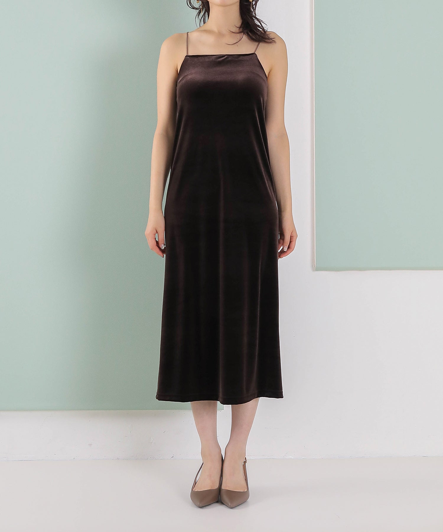 【kaene 別注カラー】フロッキーベロアチュールレース ２way Iラインワンピース ドレス