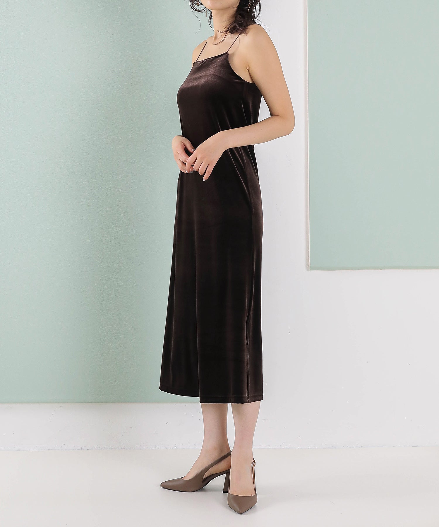 【kaene 別注カラー】フロッキーベロアチュールレース ２way Iラインワンピース ドレス