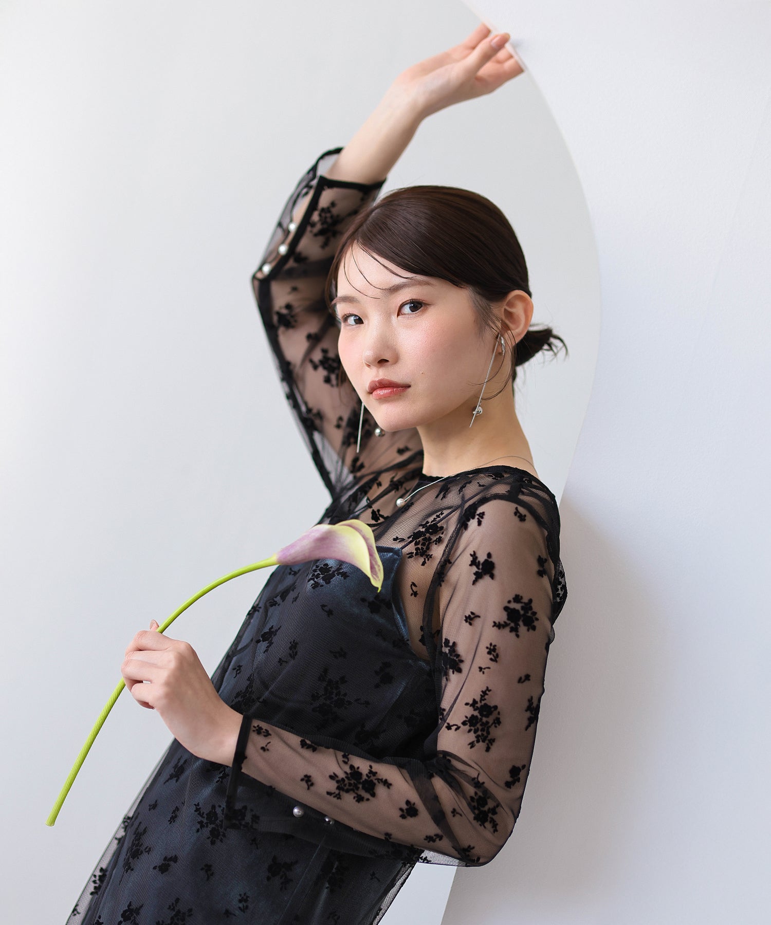 【kaene 別注カラー】フロッキーベロアチュールレース ２way Iラインワンピース ドレス