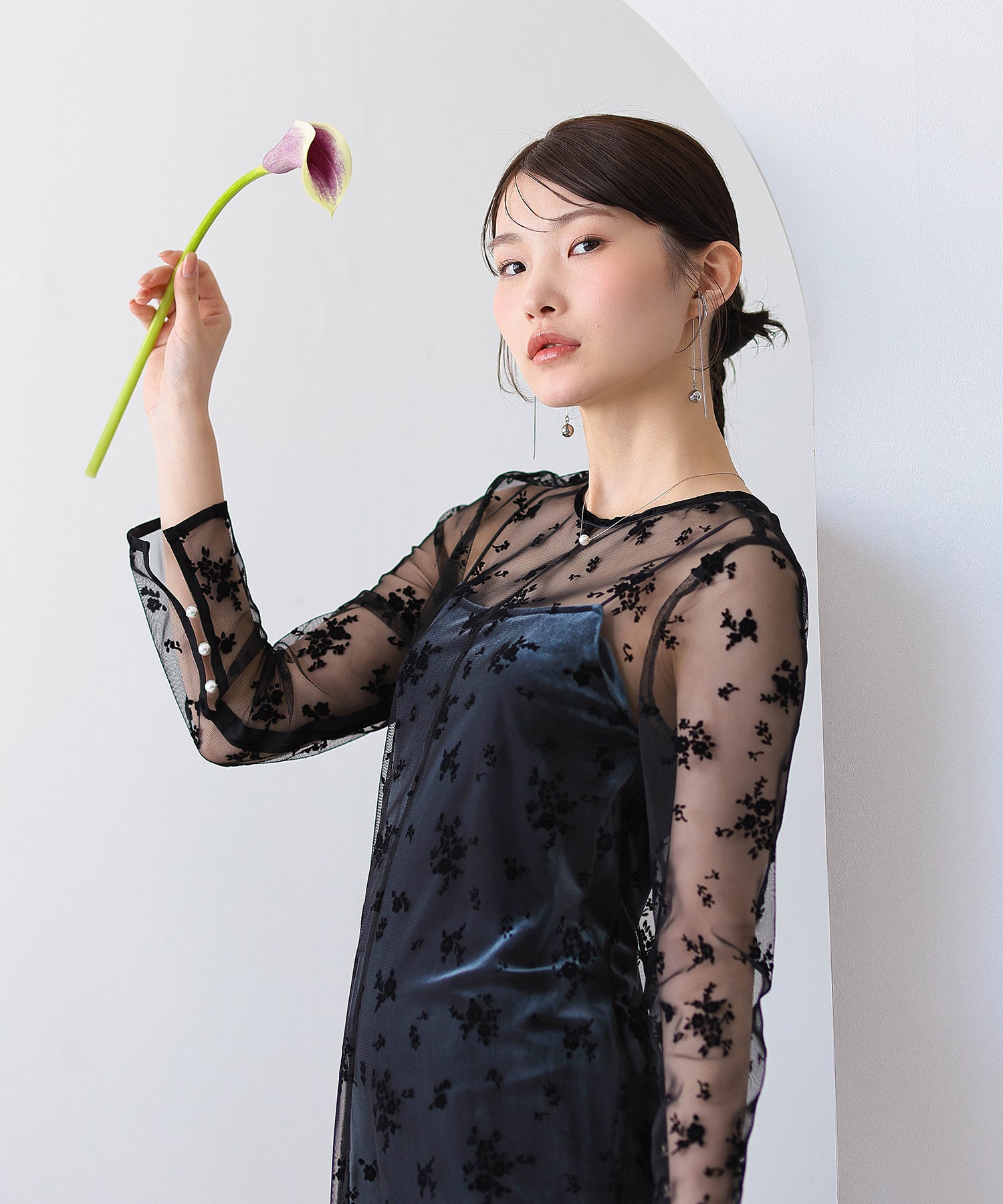 kaene 別注カラー】フロッキーベロアチュールレース 2way Iライン
