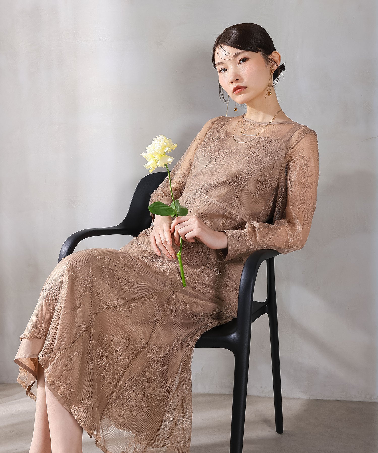 刺繍レース バックデザイン 総レース フレアワンピース ドレス パーティー