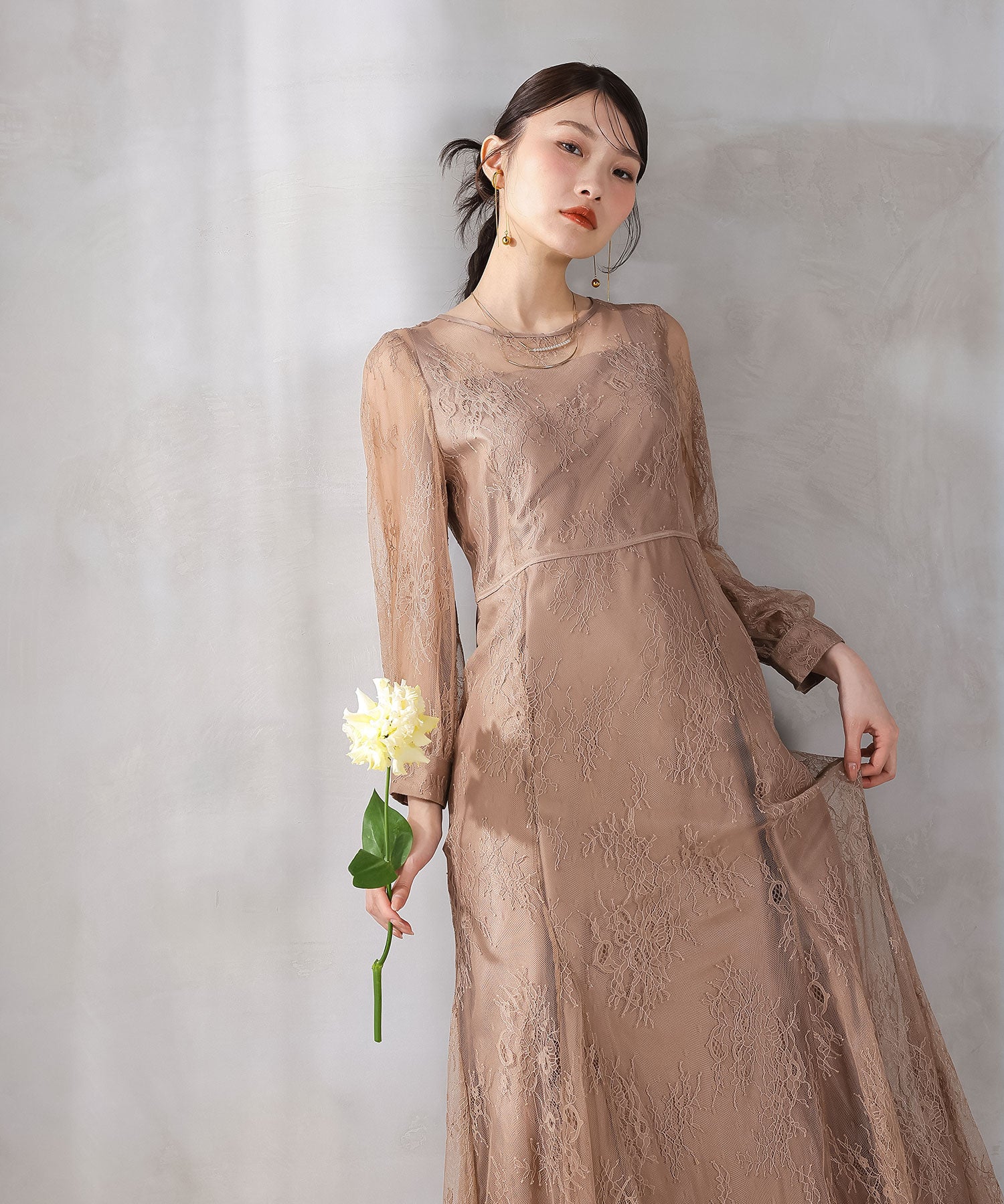 刺繍レース バックデザイン 総レース フレアワンピース ドレス パーティー