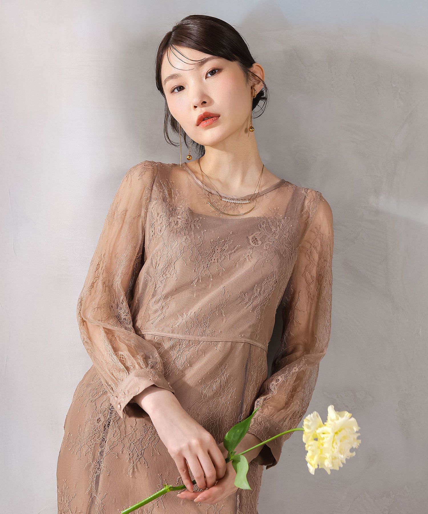 刺繍レース バックデザイン 総レース フレアワンピース ドレス パーティー