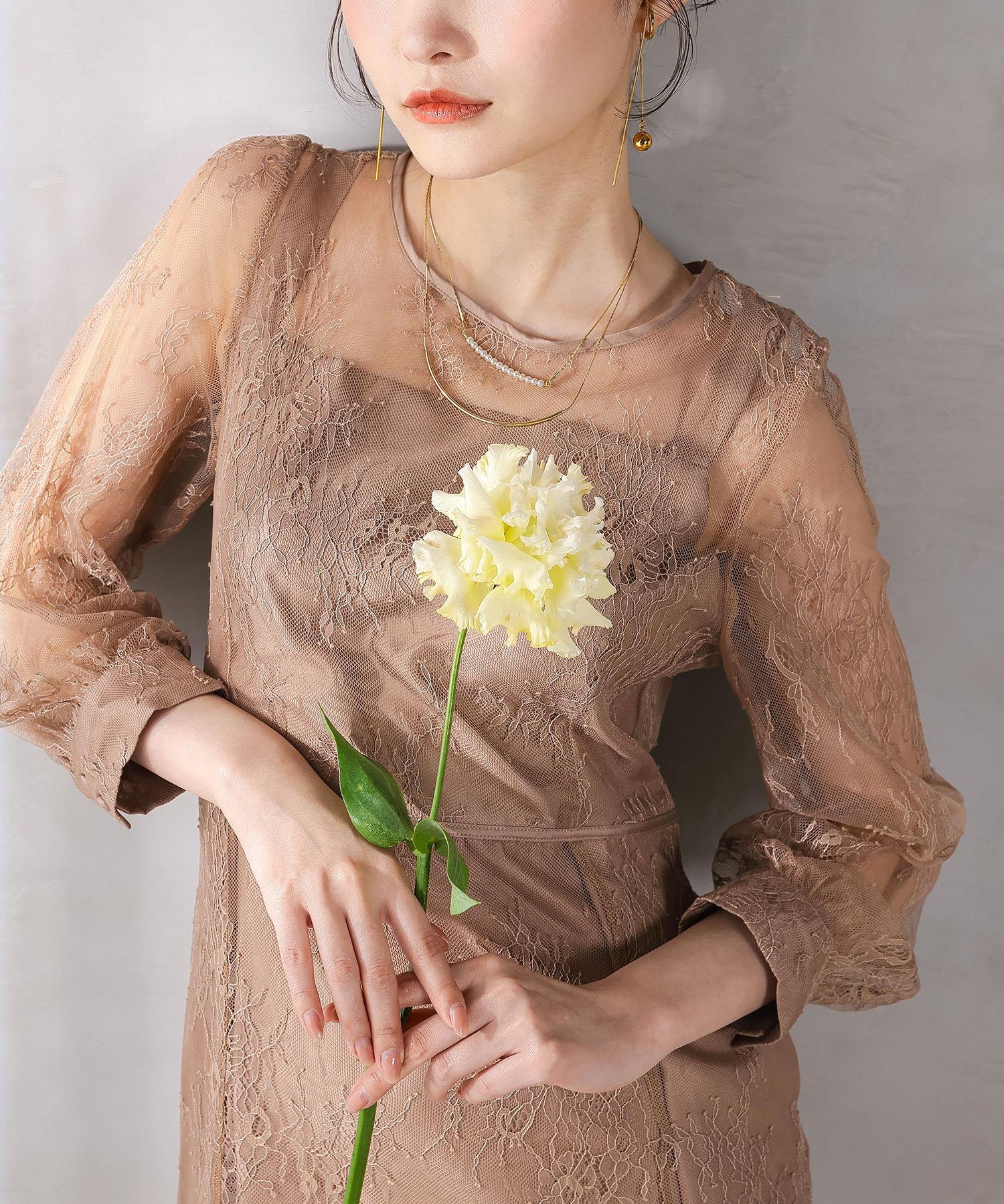 刺繍レース バックデザイン 総レース フレアワンピース ドレス パーティー