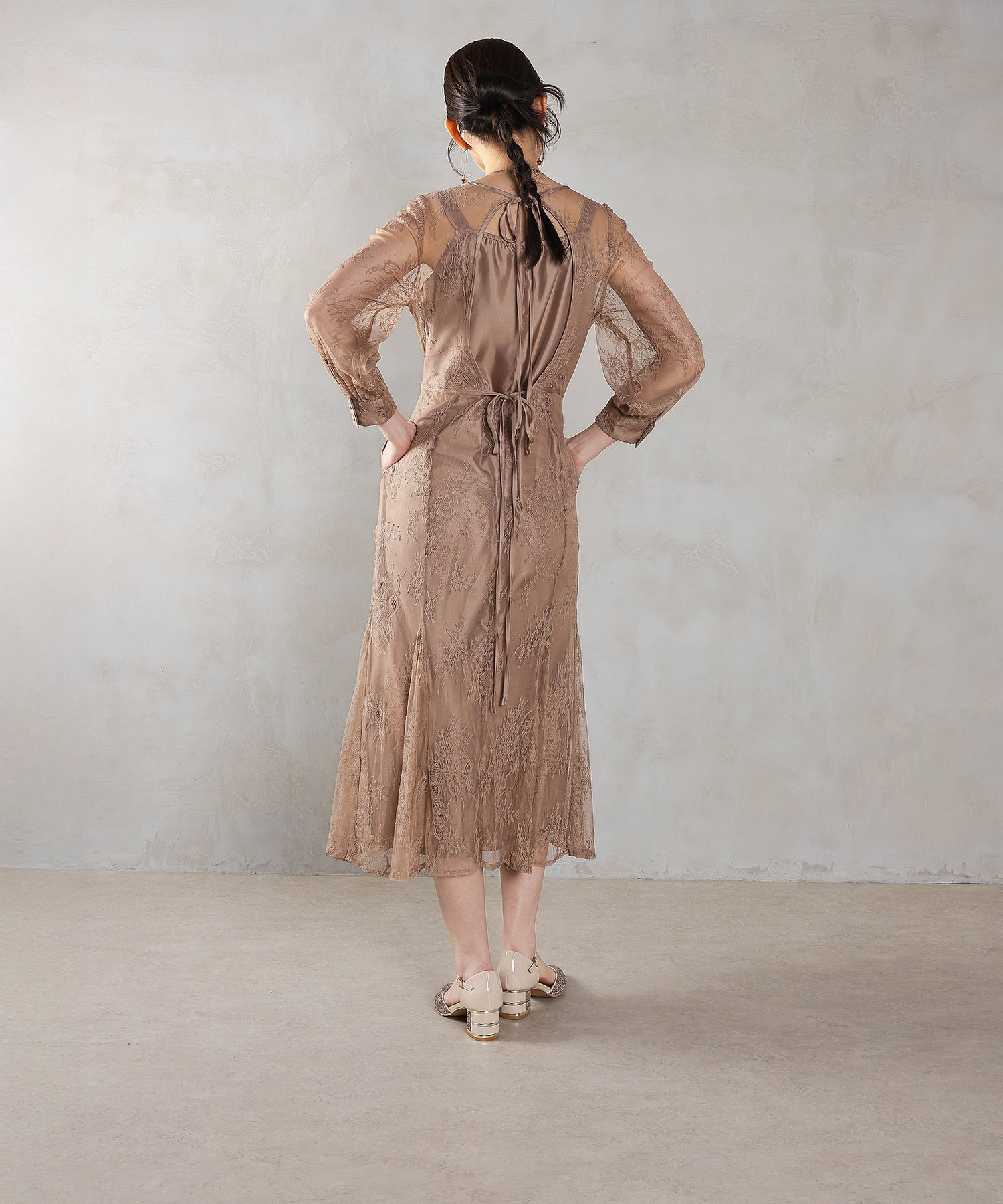 刺繍レース バックデザイン 総レース フレアワンピース ドレス パーティー