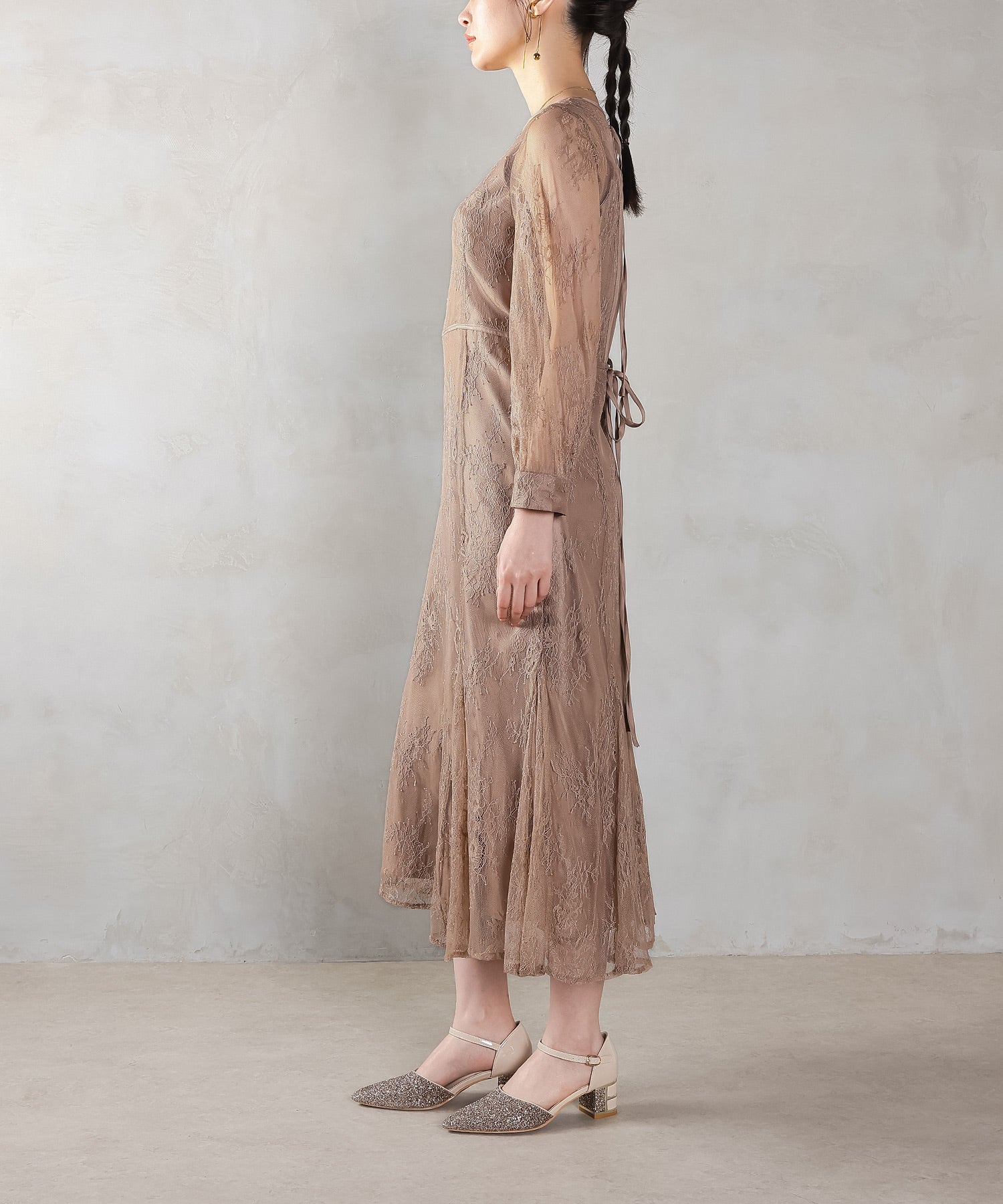 刺繍レース バックデザイン 総レース フレアワンピース ドレス パーティー