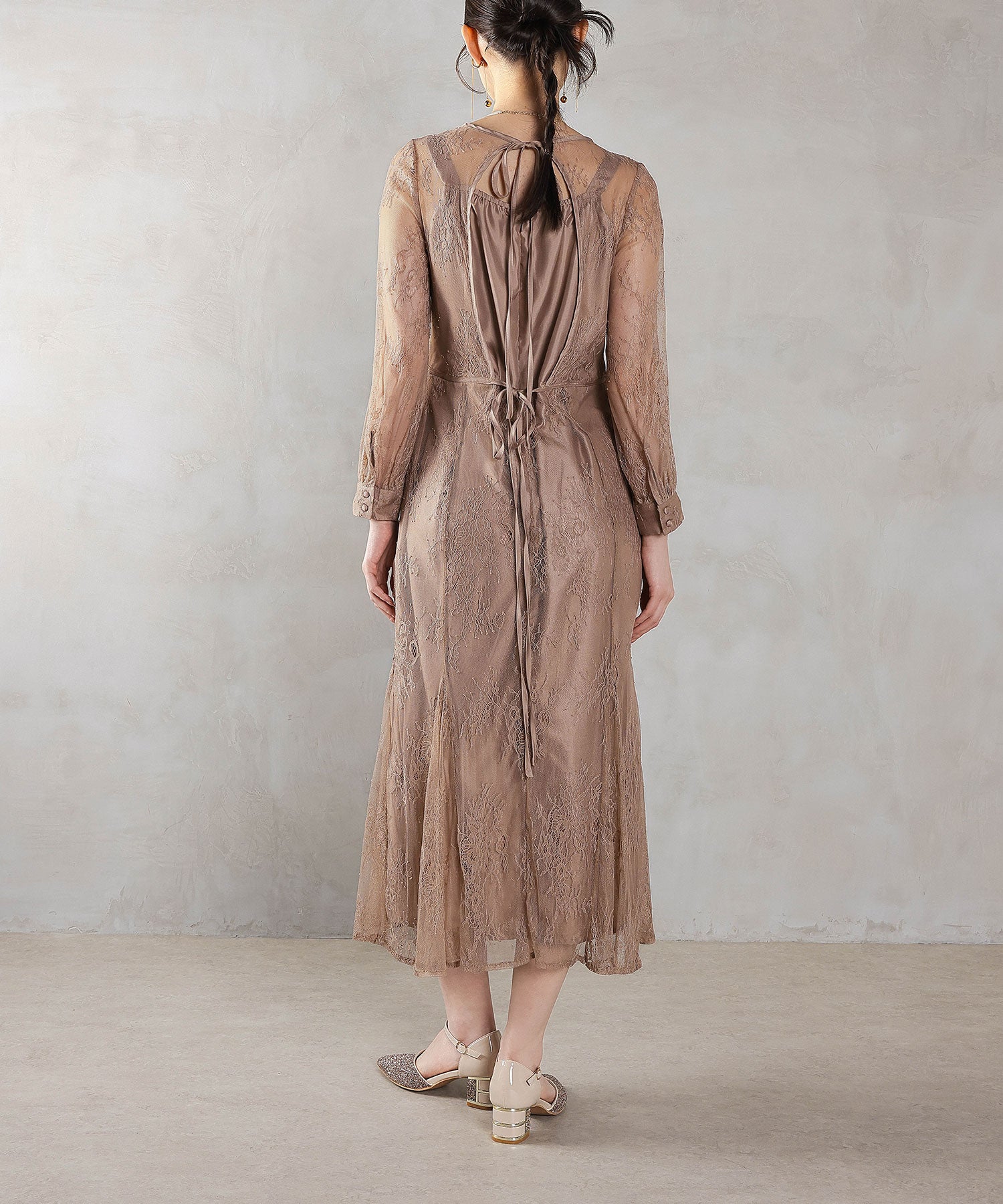 刺繍レース バックデザイン 総レース フレアワンピース ドレス パーティー