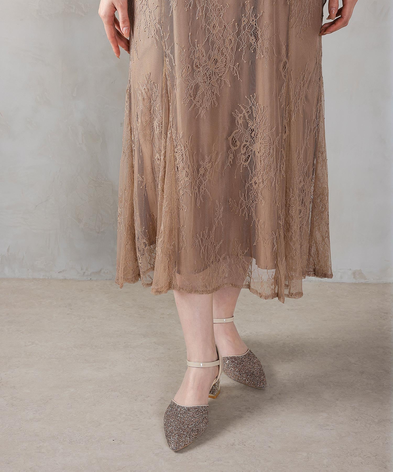 刺繍レース バックデザイン 総レース フレアワンピース ドレス パーティー