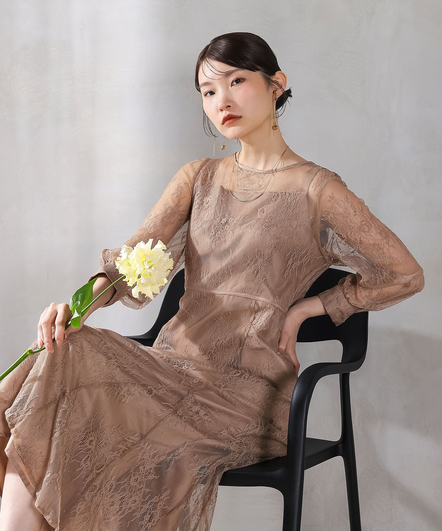 刺繍レース バックデザイン 総レース フレアワンピース ドレス パーティー