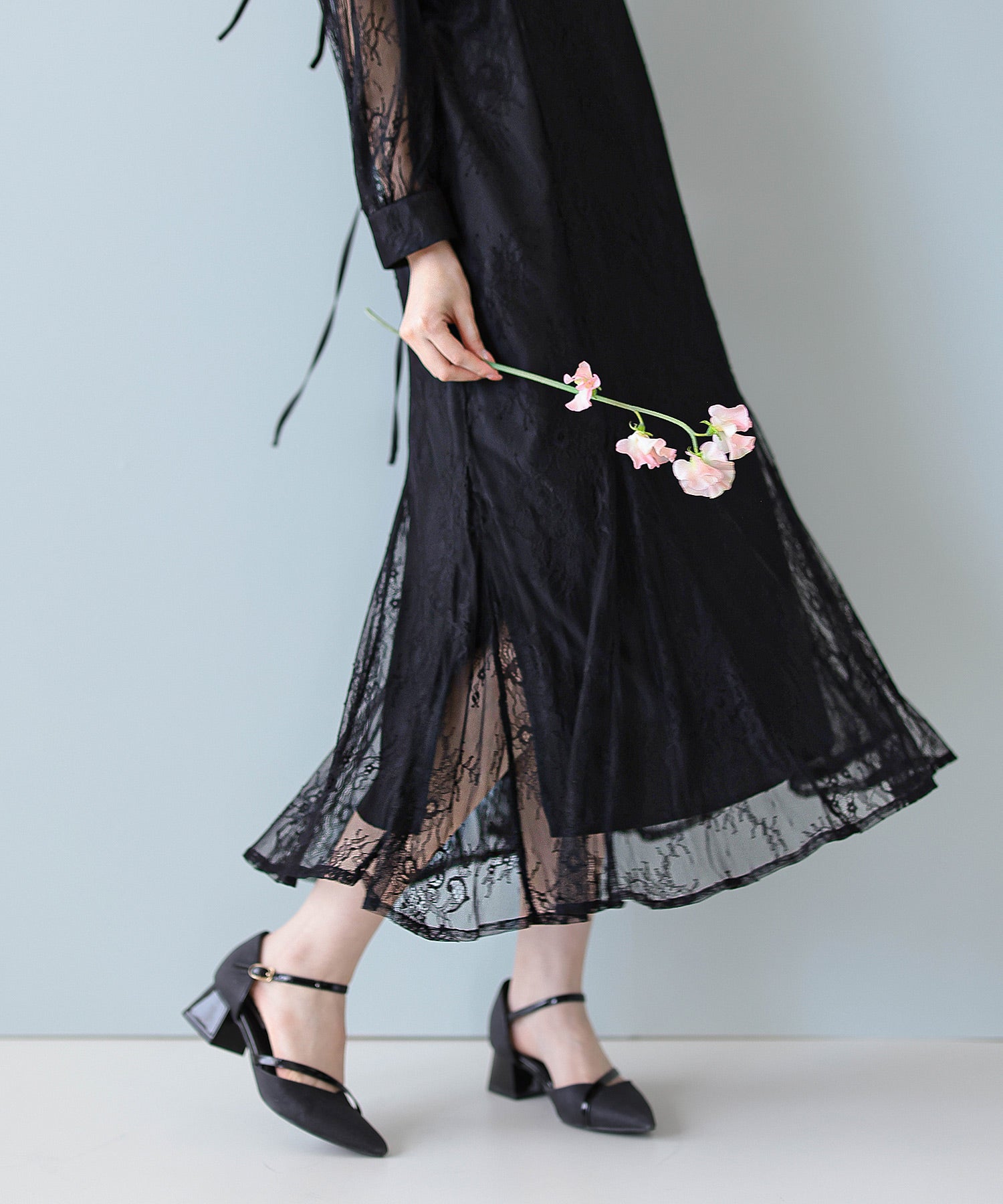 刺繍レース バックデザイン 総レース フレアワンピース ドレス パーティー