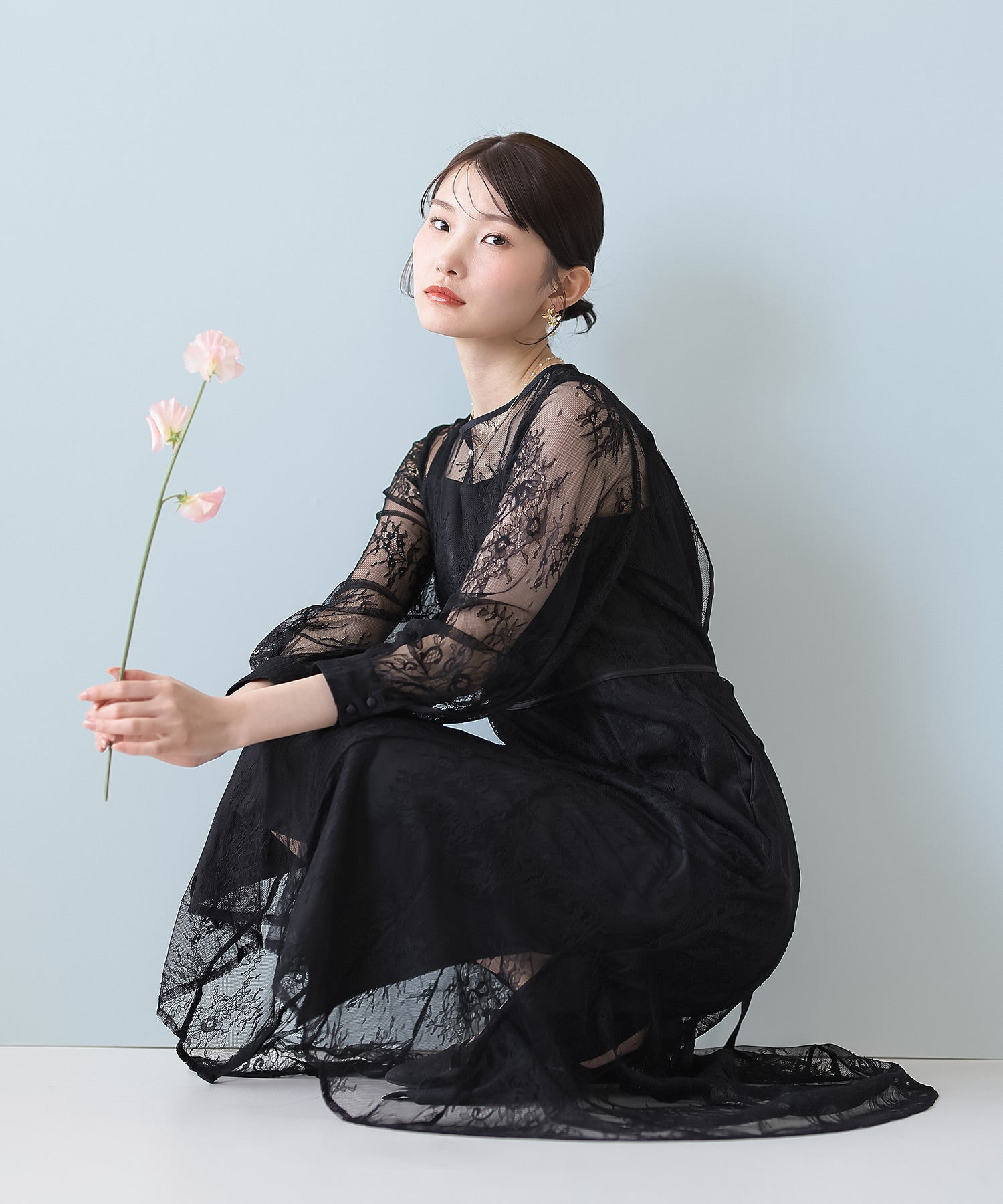 刺繍レース バックデザイン 総レース フレアワンピース ドレス パーティー