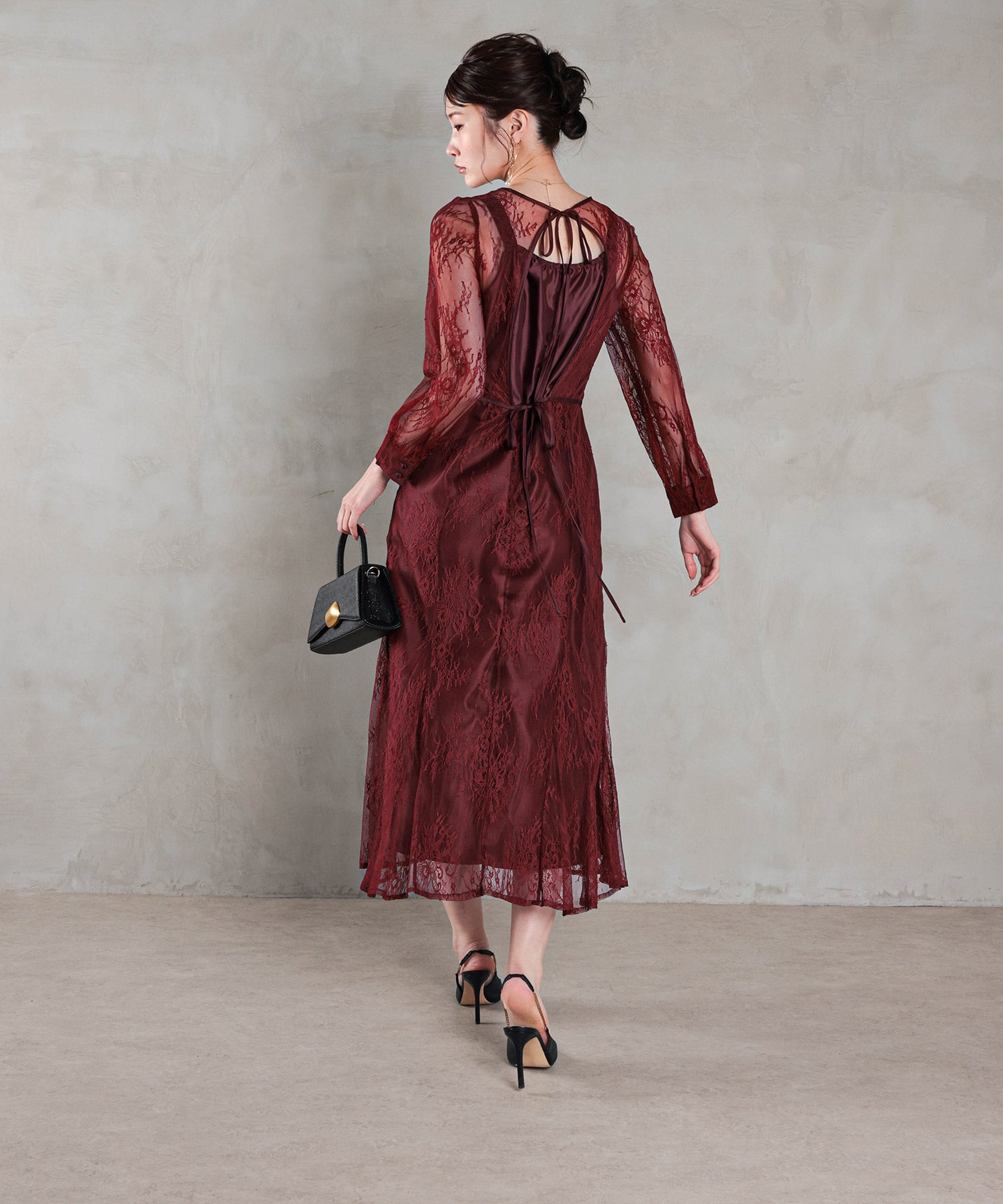 刺繍レース バックデザイン 総レース フレアワンピース ドレス パーティー