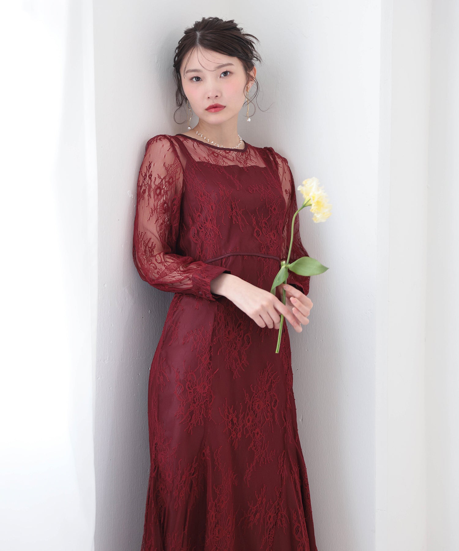 刺繍レース バックデザイン 総レース フレアワンピース ドレス パーティー