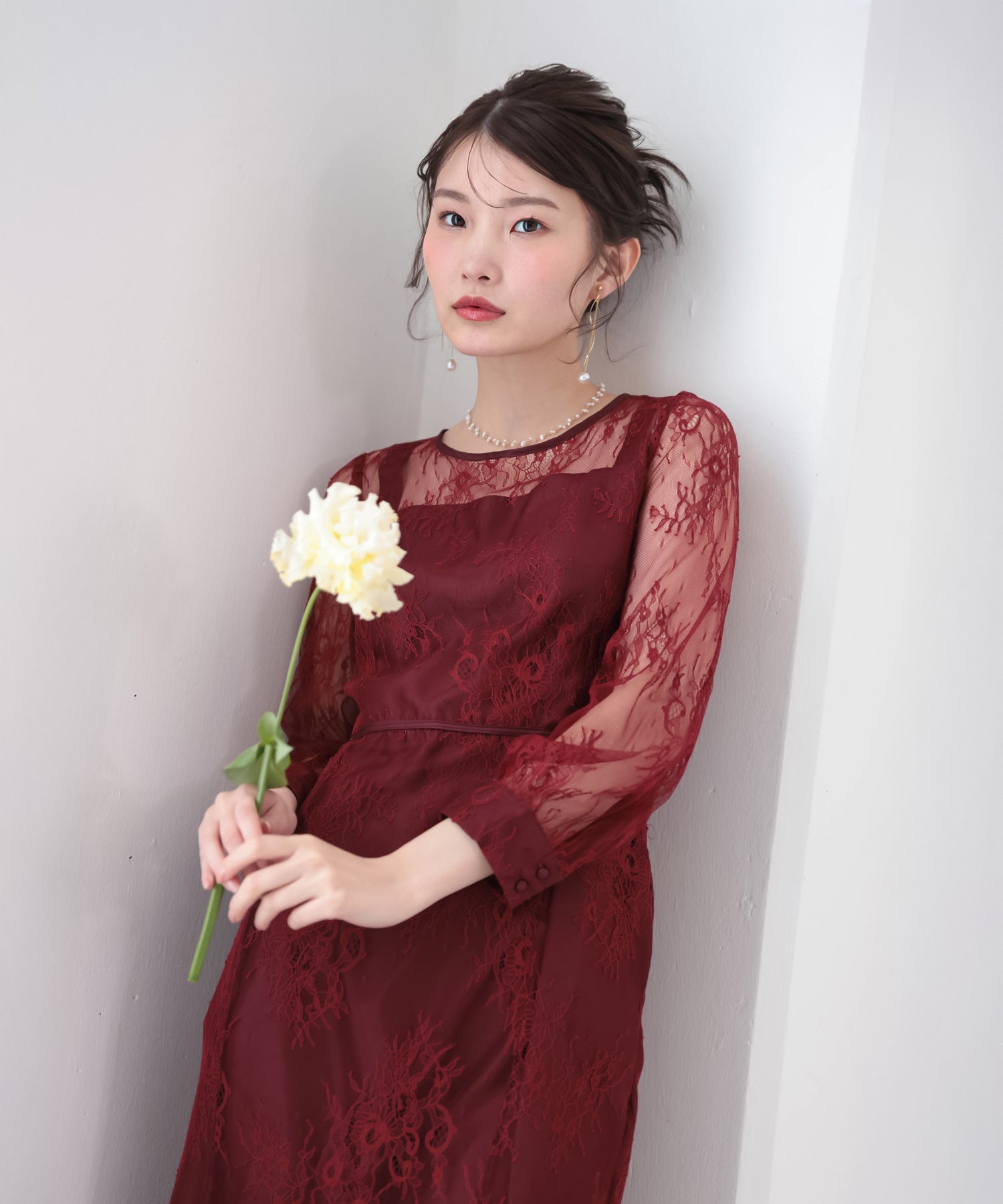 刺繍レース バックデザイン 総レース フレアワンピース ドレス パーティー