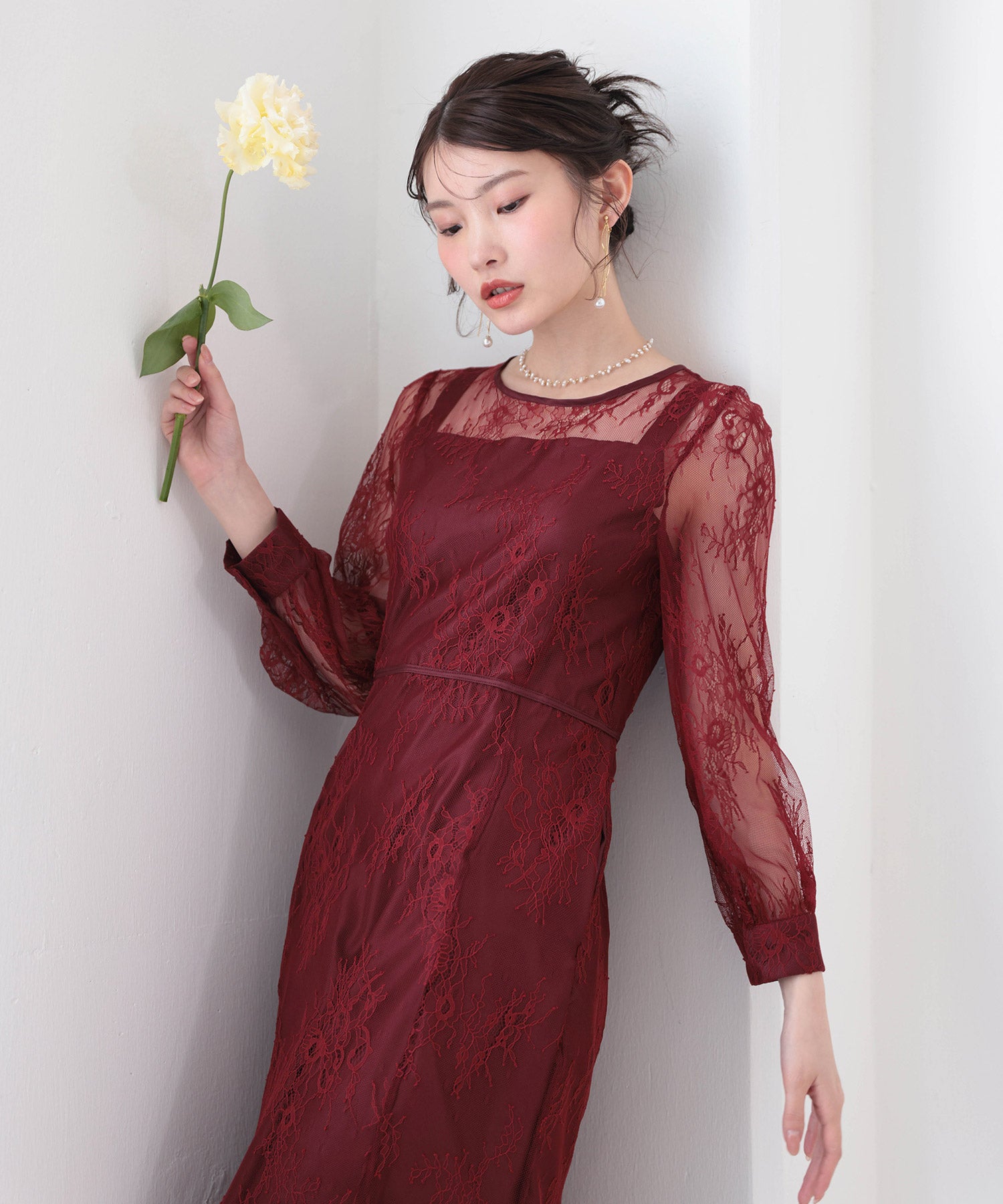 刺繍レース バックデザイン 総レース フレアワンピース ドレス パーティー