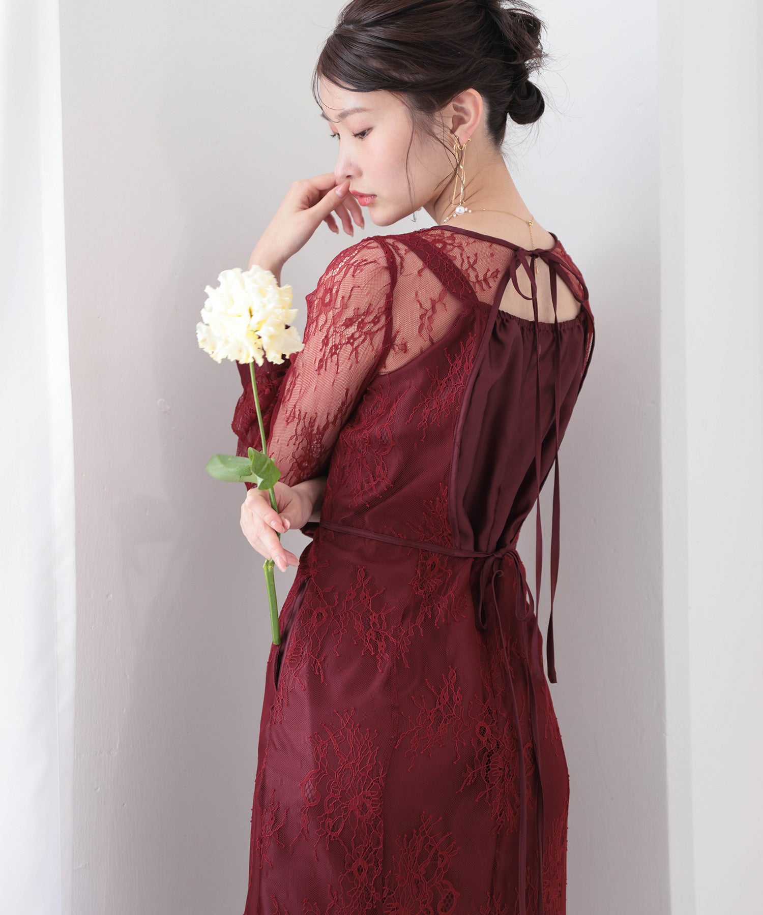 刺繍レース バックデザイン 総レース フレアワンピース ドレス パーティー