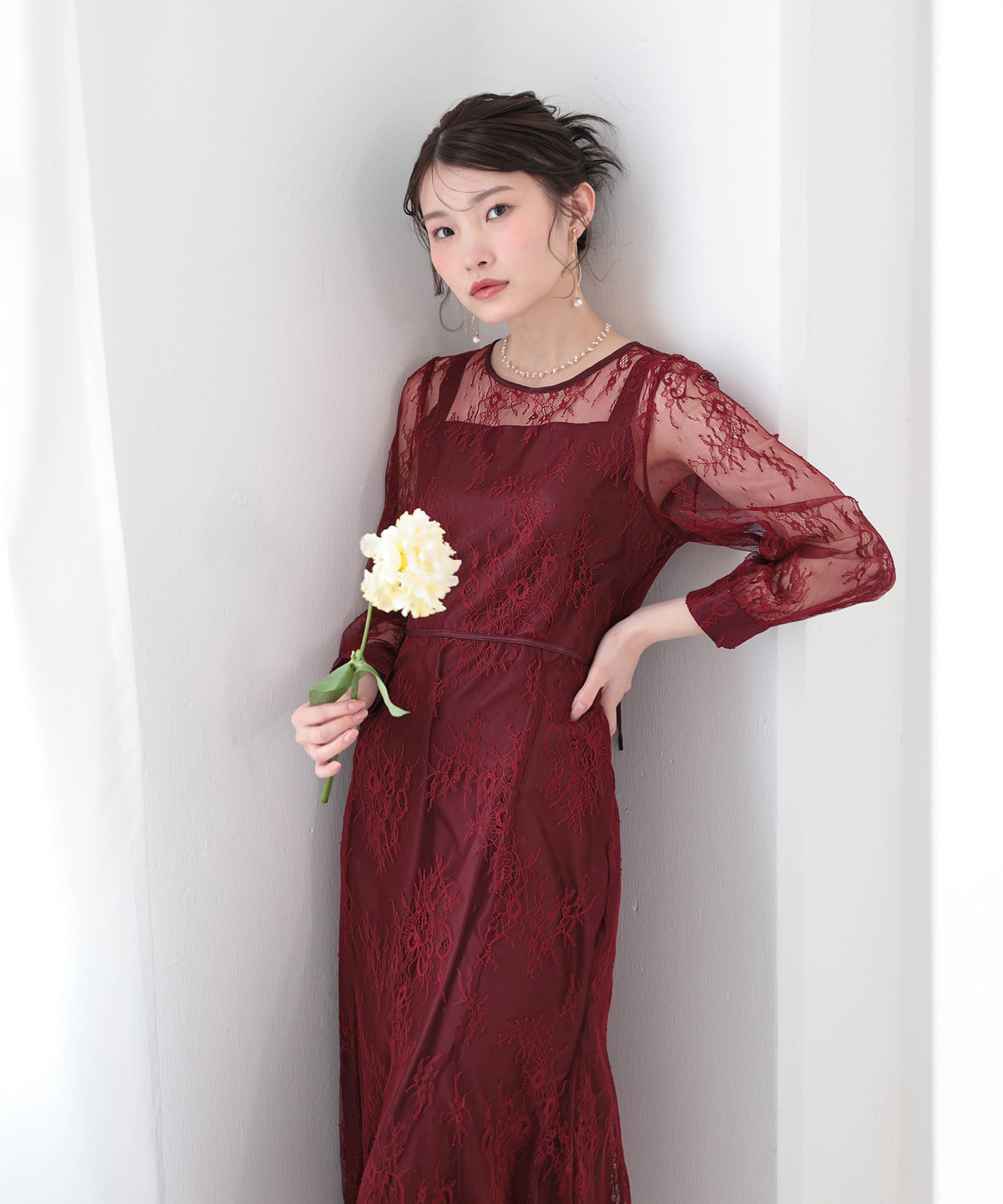 刺繍レース バックデザイン 総レース フレアワンピース ドレス パーティー