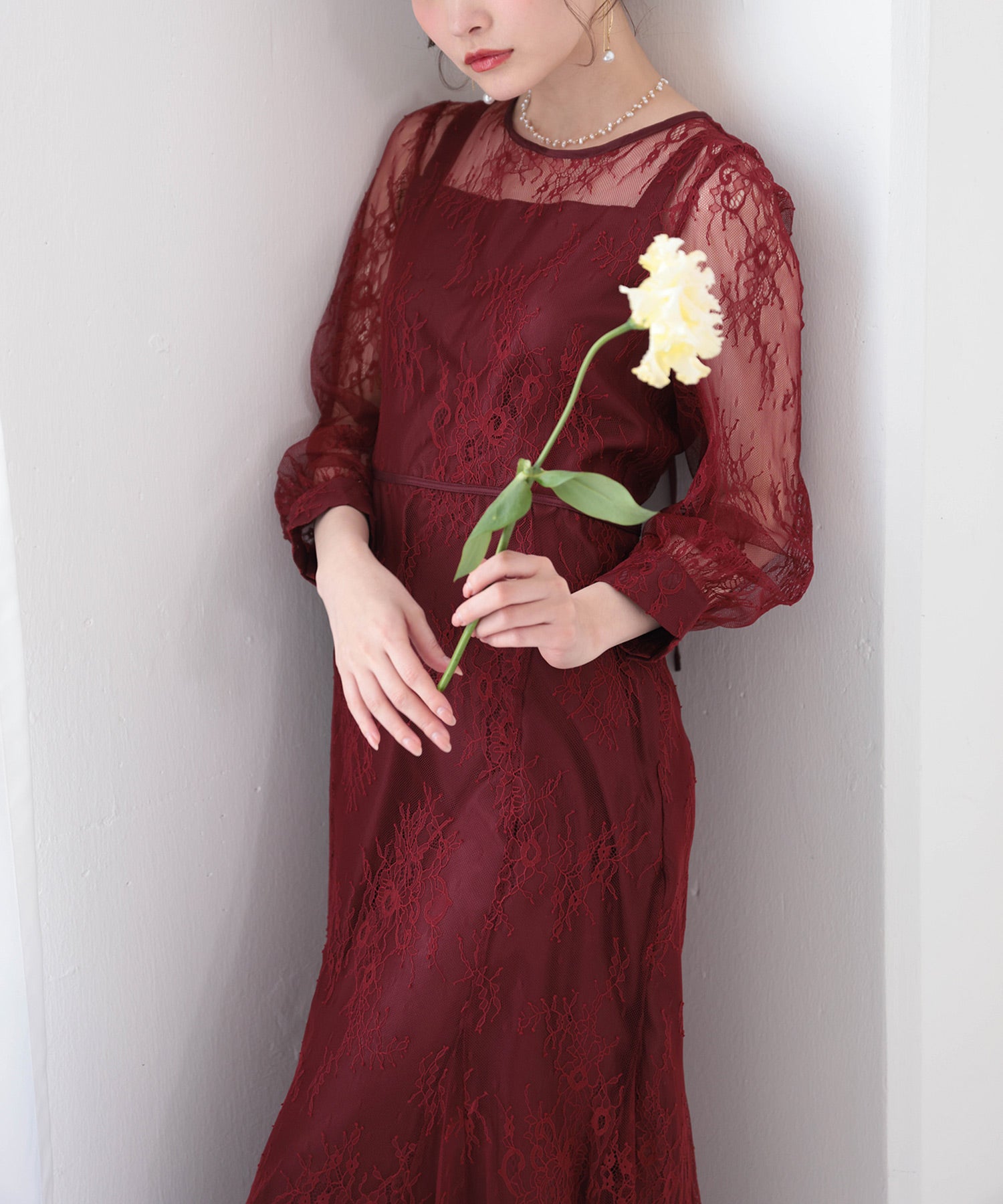 刺繍レース バックデザイン 総レース フレアワンピース ドレス パーティー