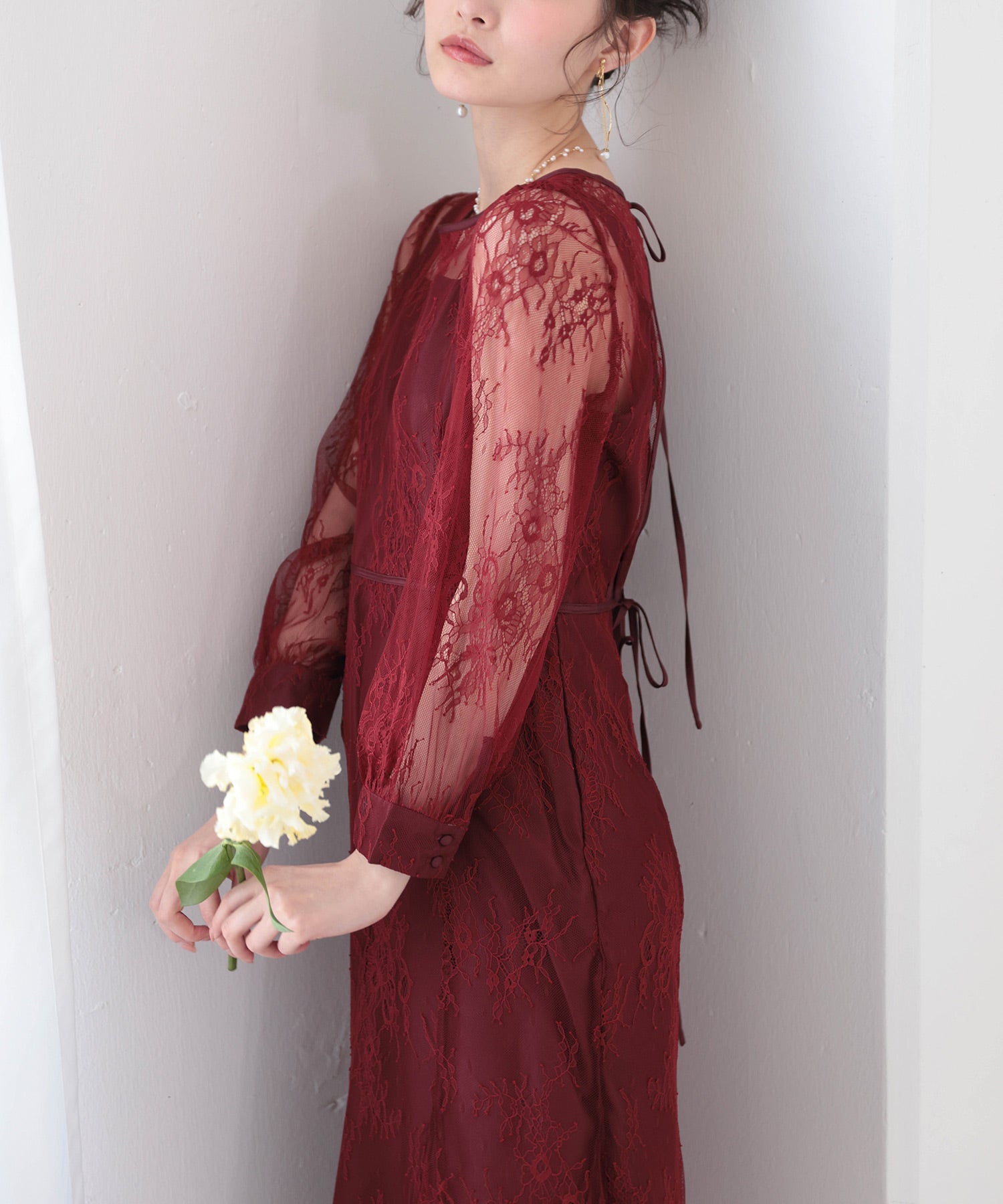 刺繍レース バックデザイン 総レース フレアワンピース ドレス パーティー