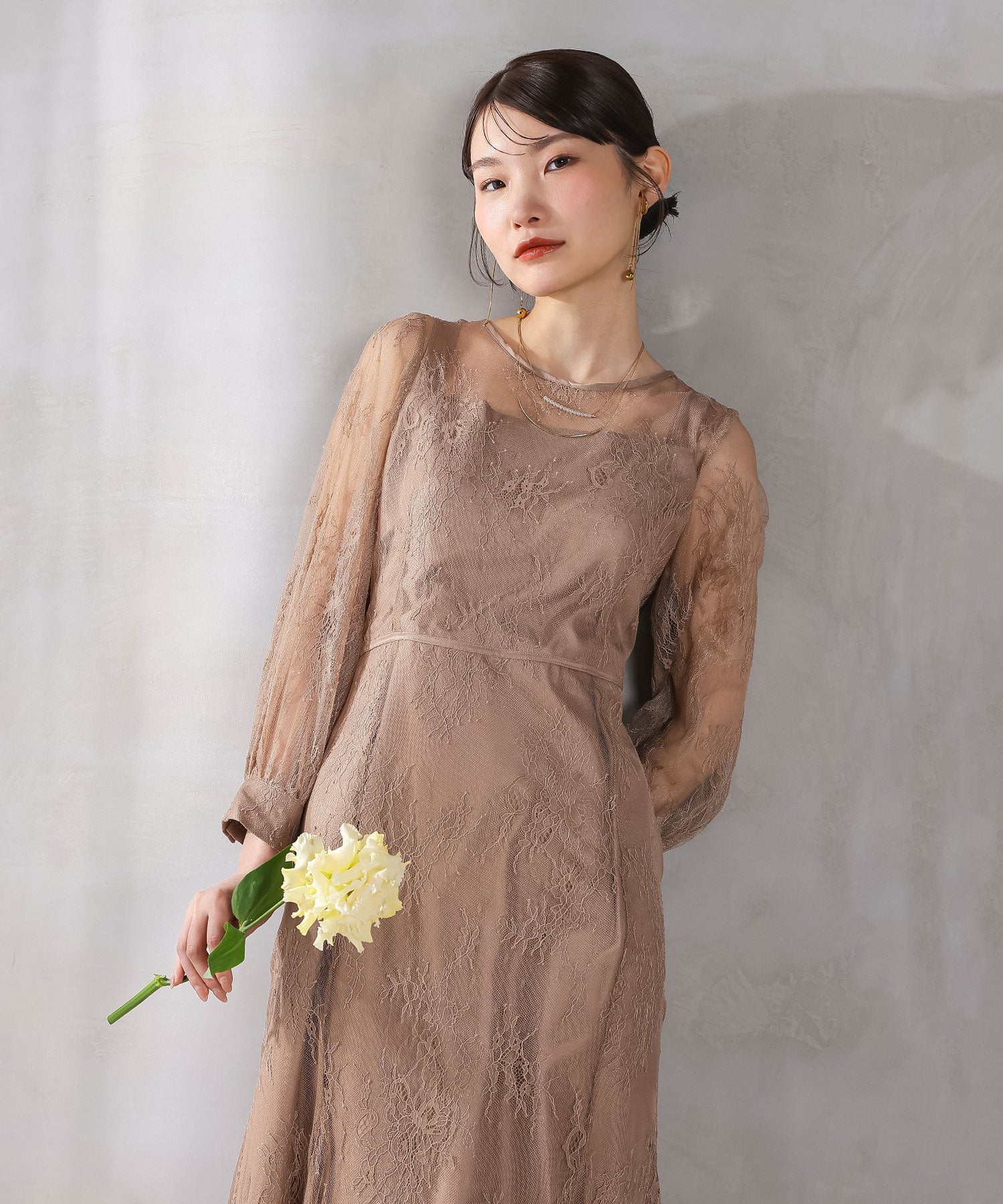 刺繍レース バックデザイン 総レース フレアワンピース ドレス パーティー