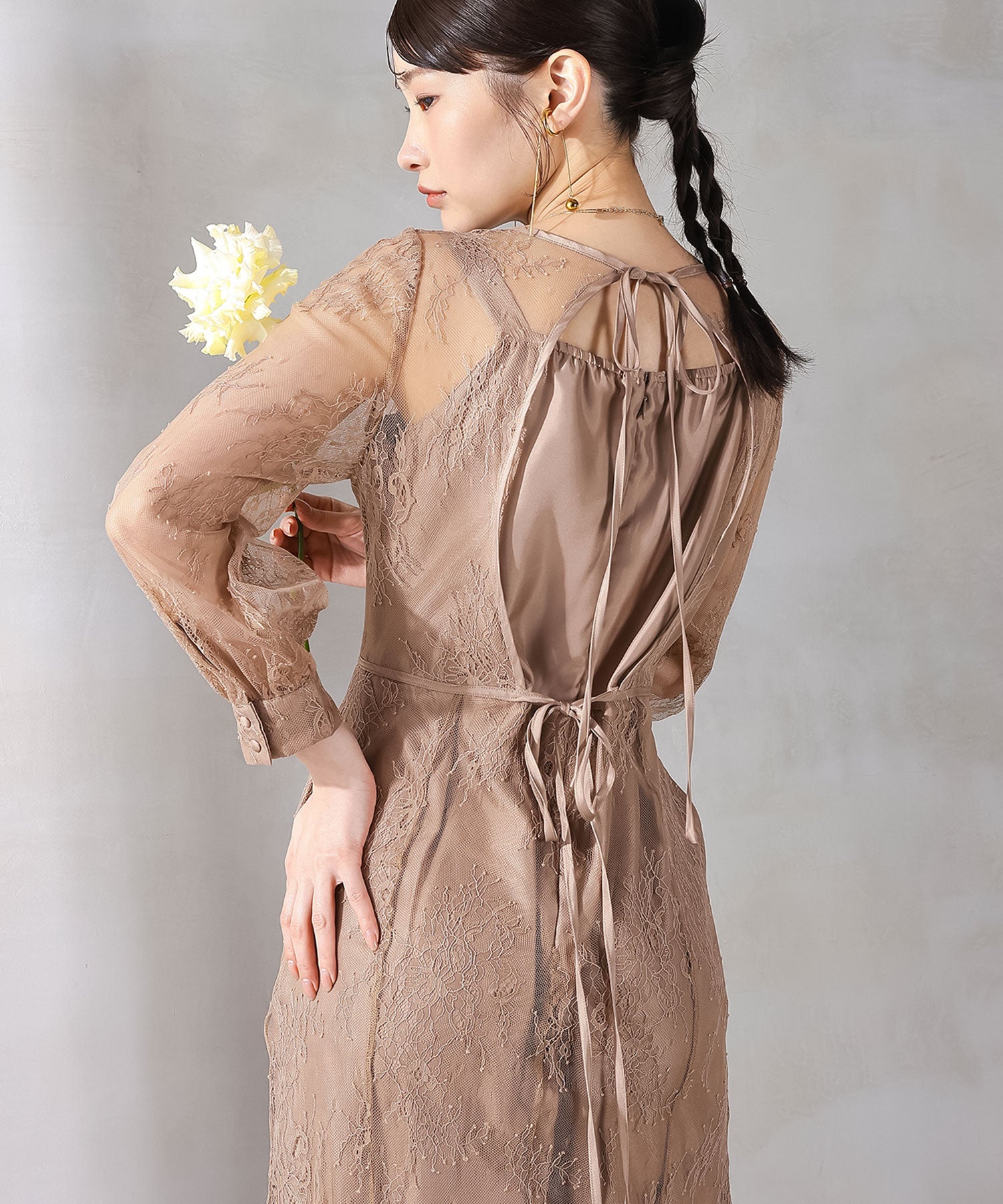 刺繍レース バックデザイン 総レース フレアワンピース ドレス パーティー