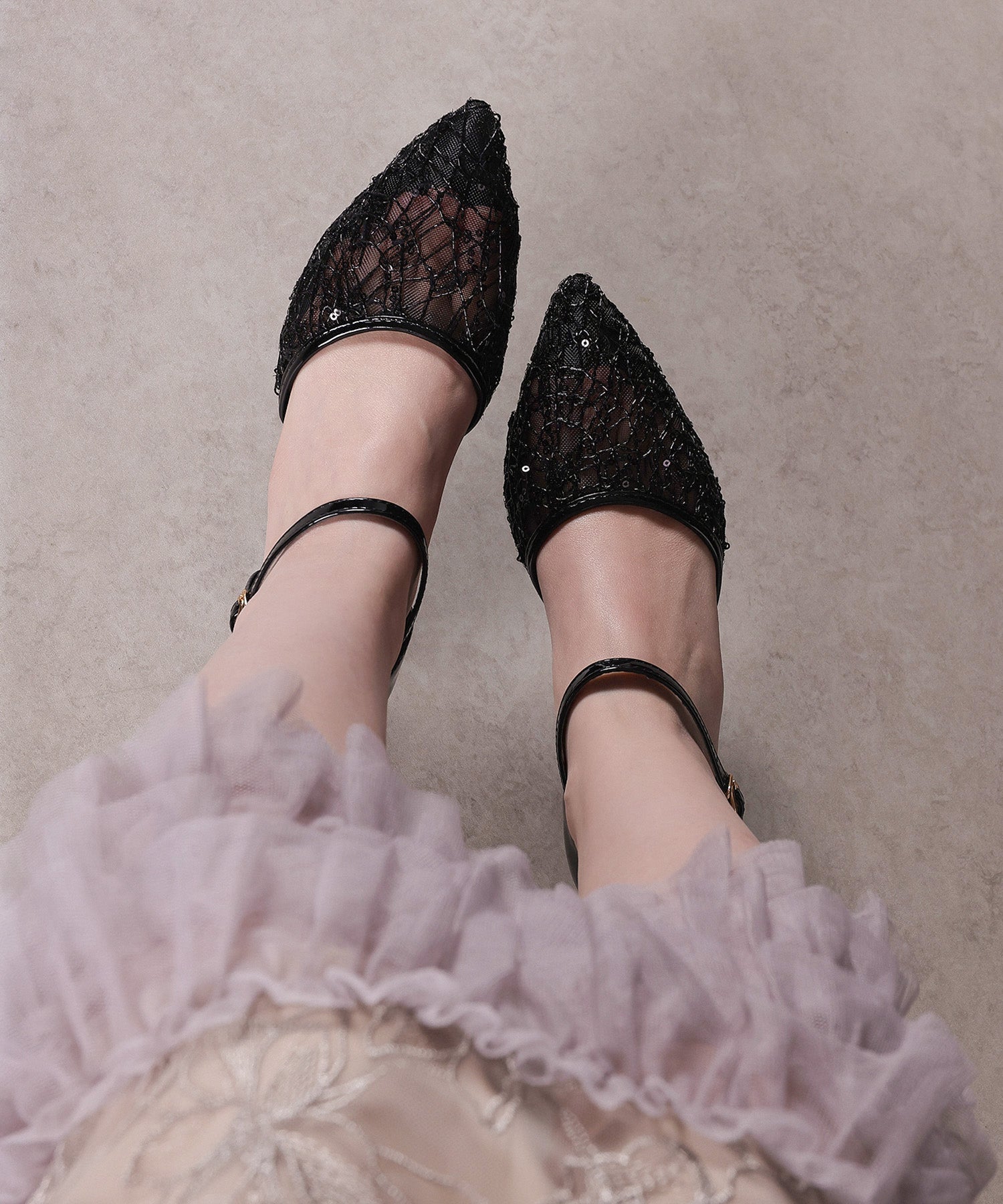 ビーズ刺繍 スパンコール チャンキーヒール パンプス