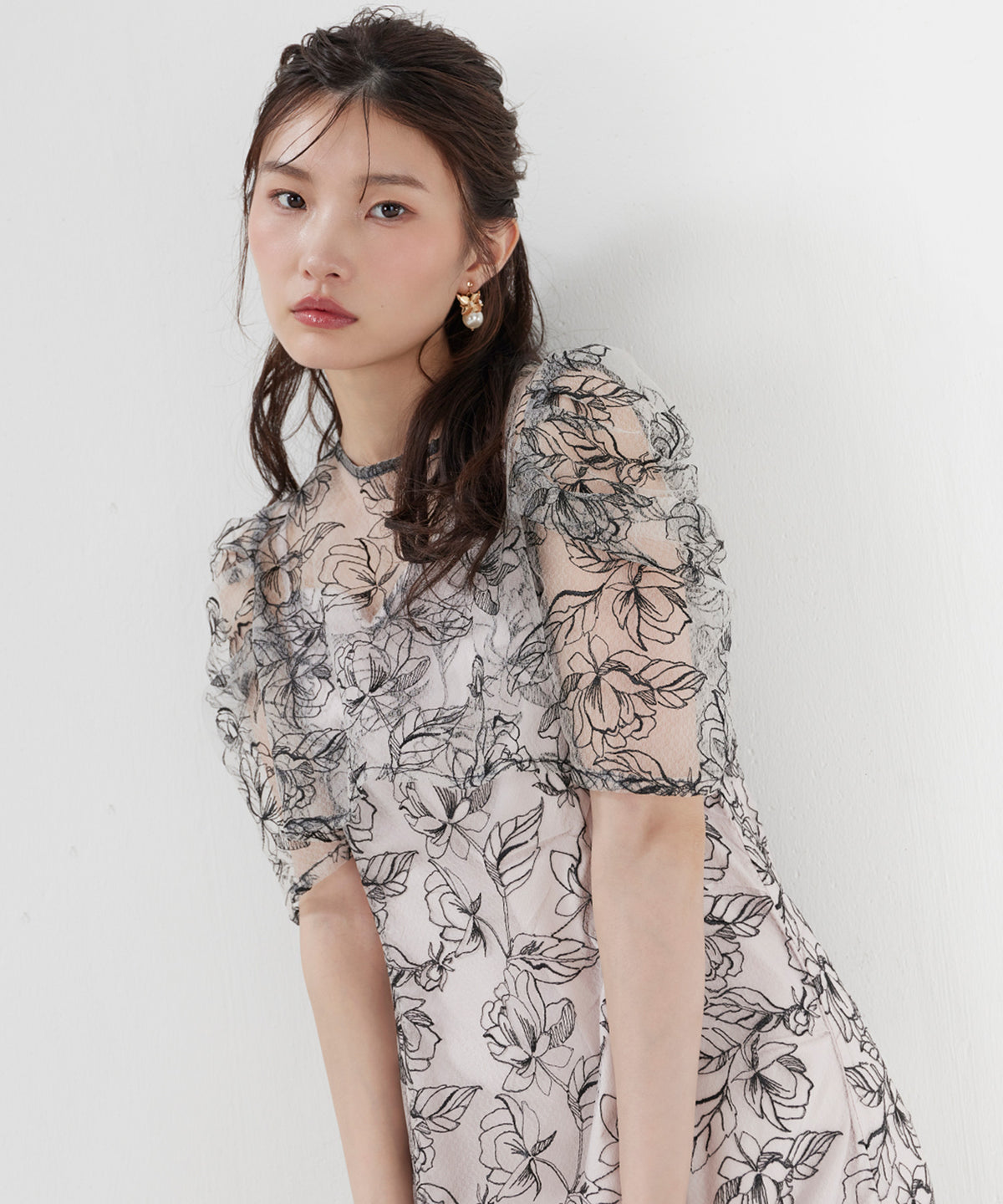 花柄シアーレースリボンドレス2点セット