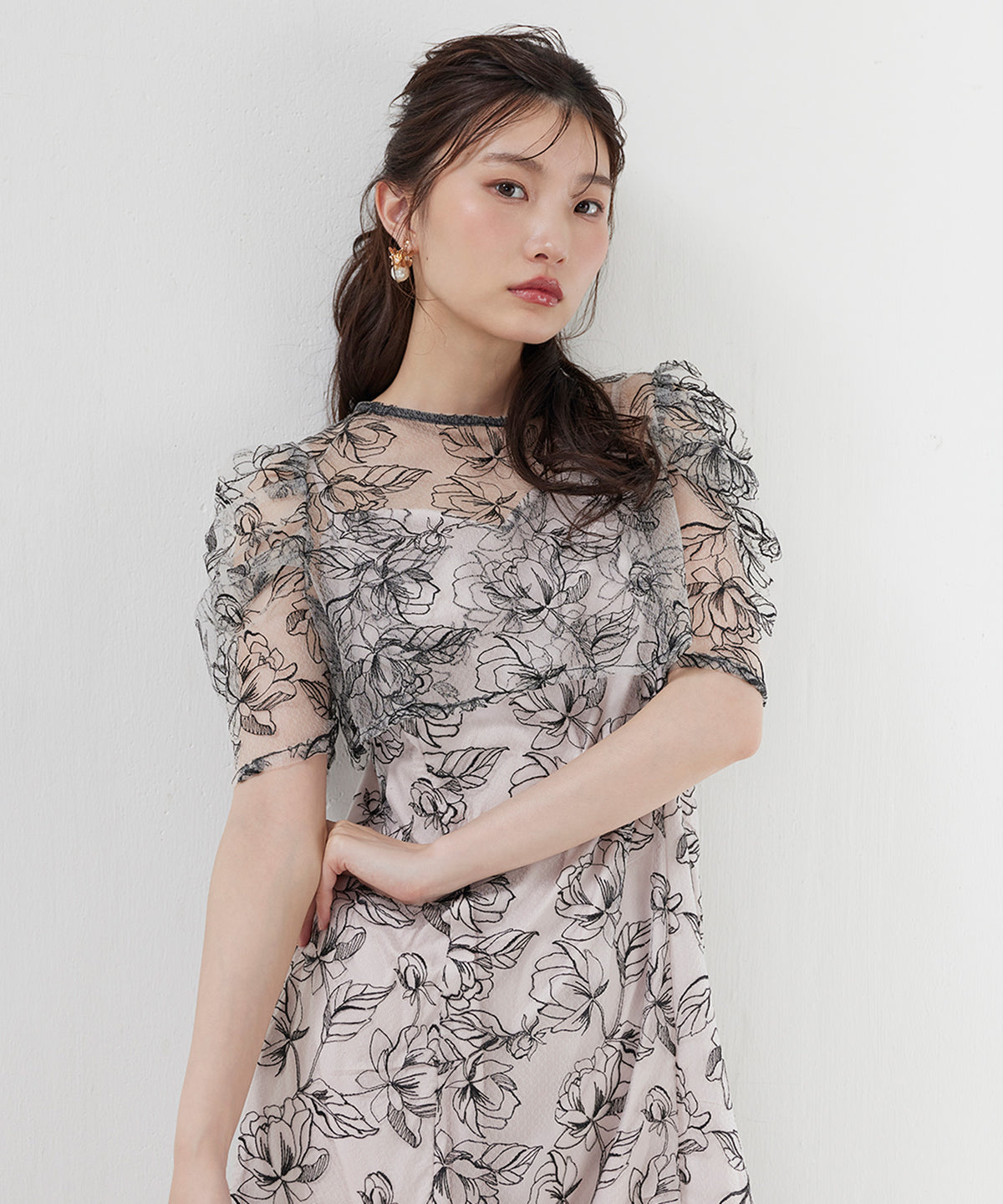 花柄シアーレースリボンドレス2点セット