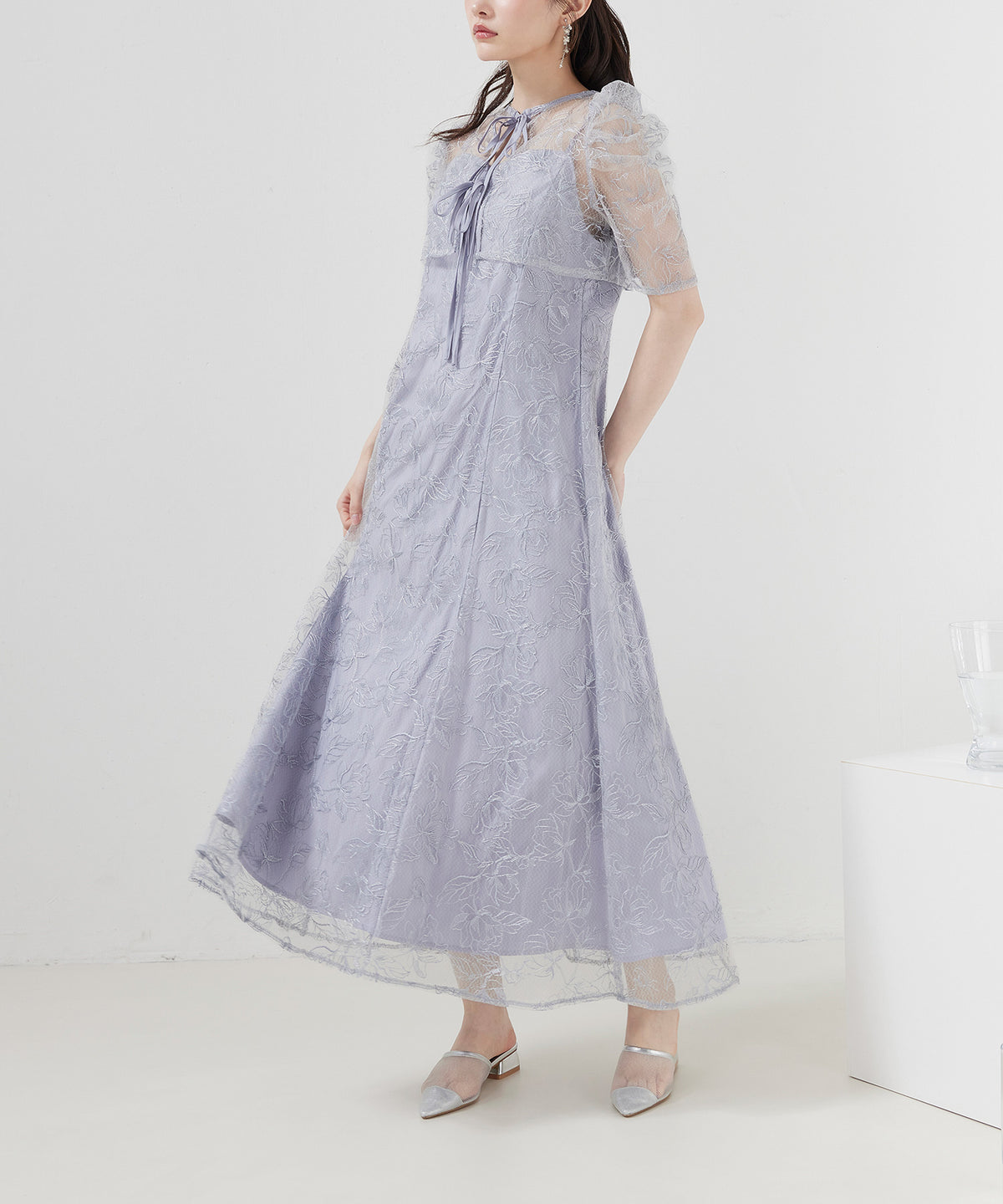 花柄シアーレースリボンドレス2点セット