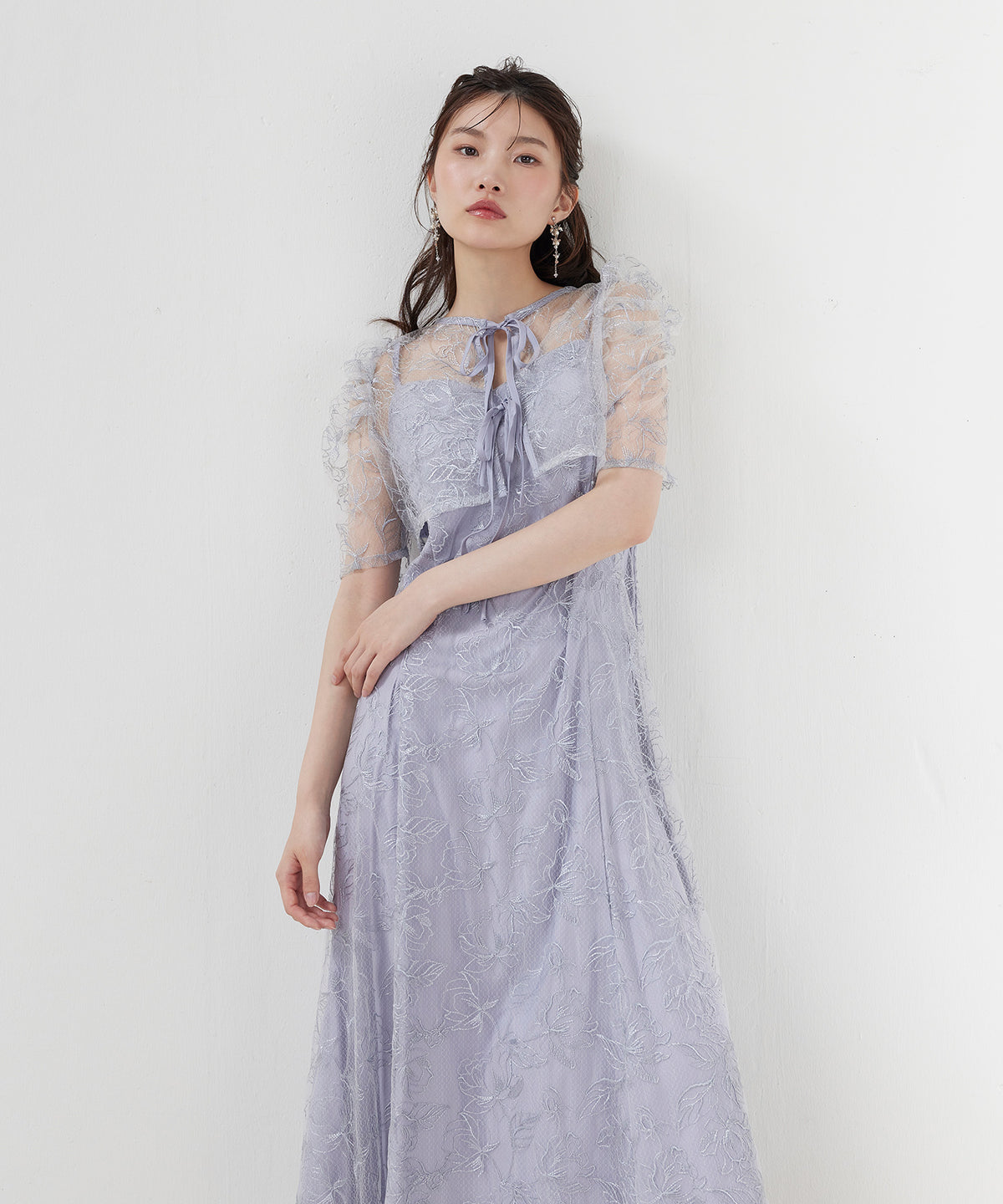 花柄シアーレースリボンドレス2点セット