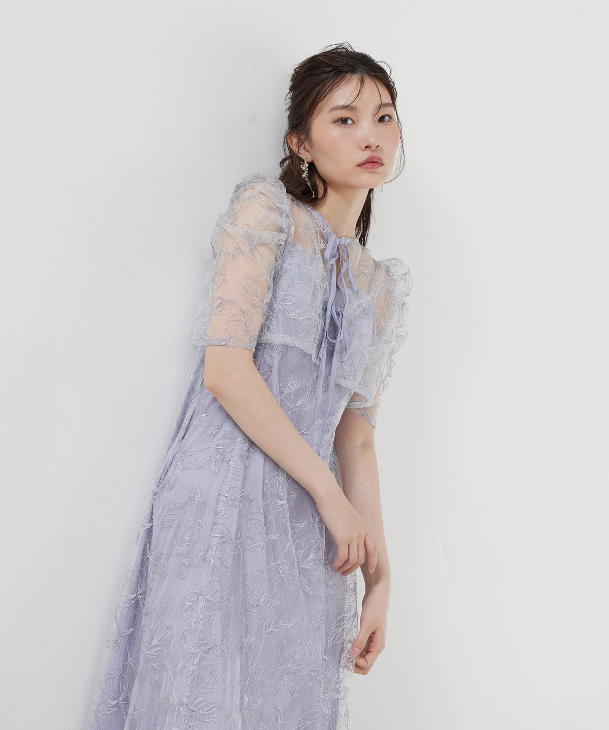 花柄シアーレースリボンドレス2点セット