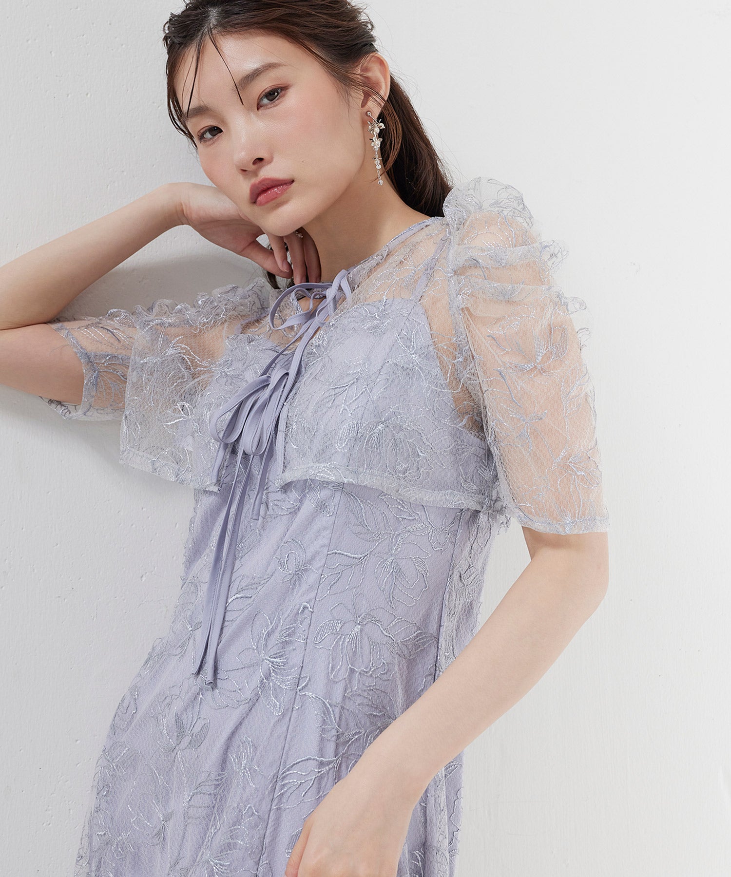 花柄シアーレースリボンドレス2点セット