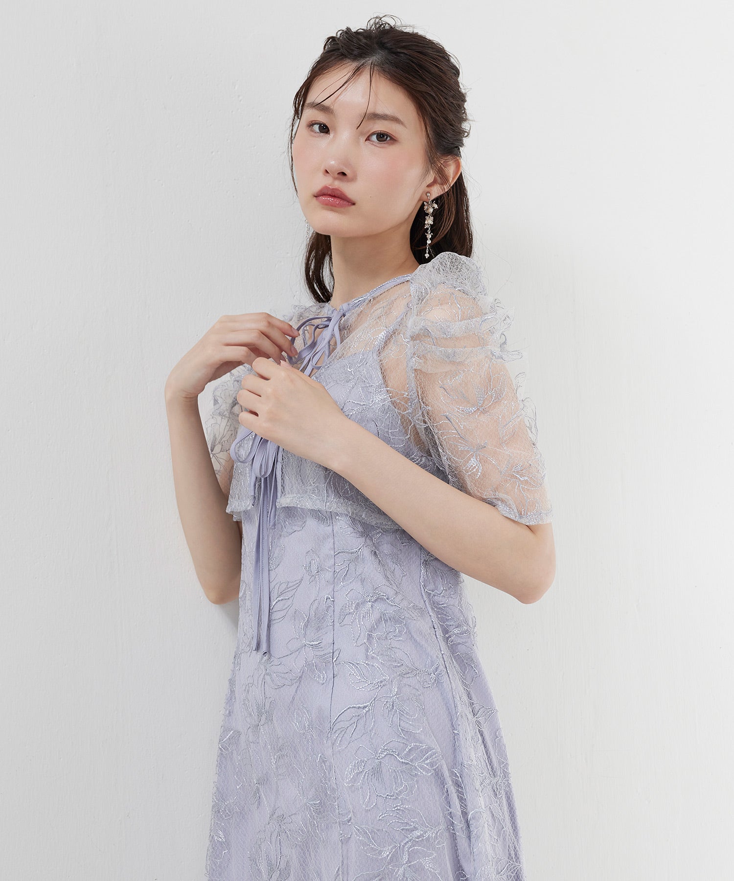 花柄シアーレースリボンドレス2点セット