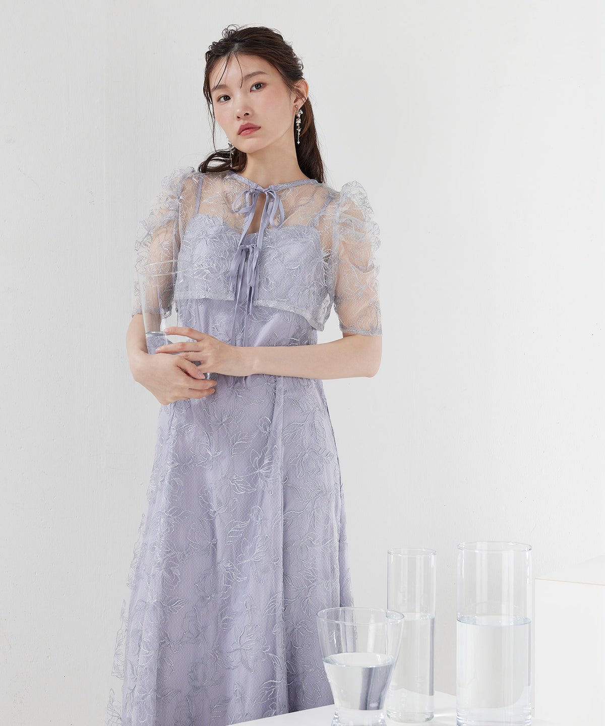 花柄シアーレースリボンドレス2点セット
