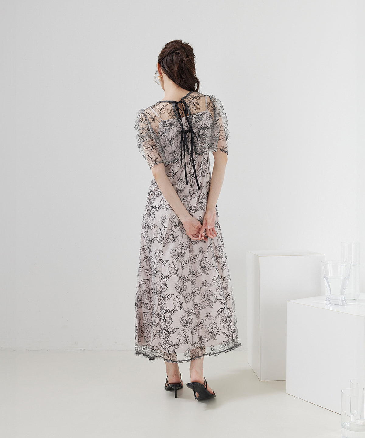 花柄シアーレースリボンドレス2点セット