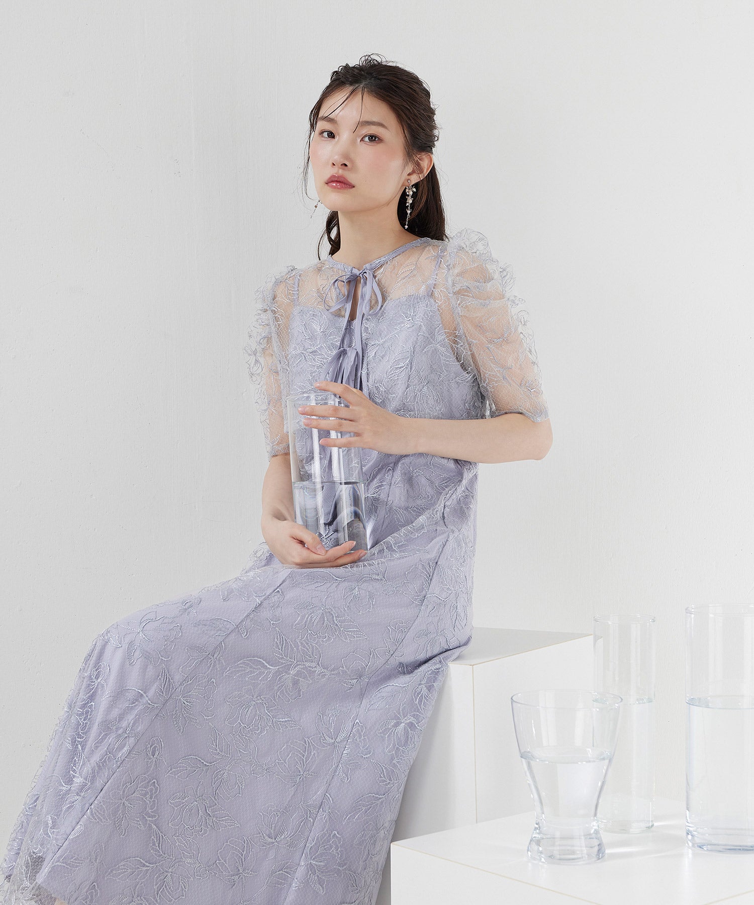 花柄シアーレースリボンドレス2点セット