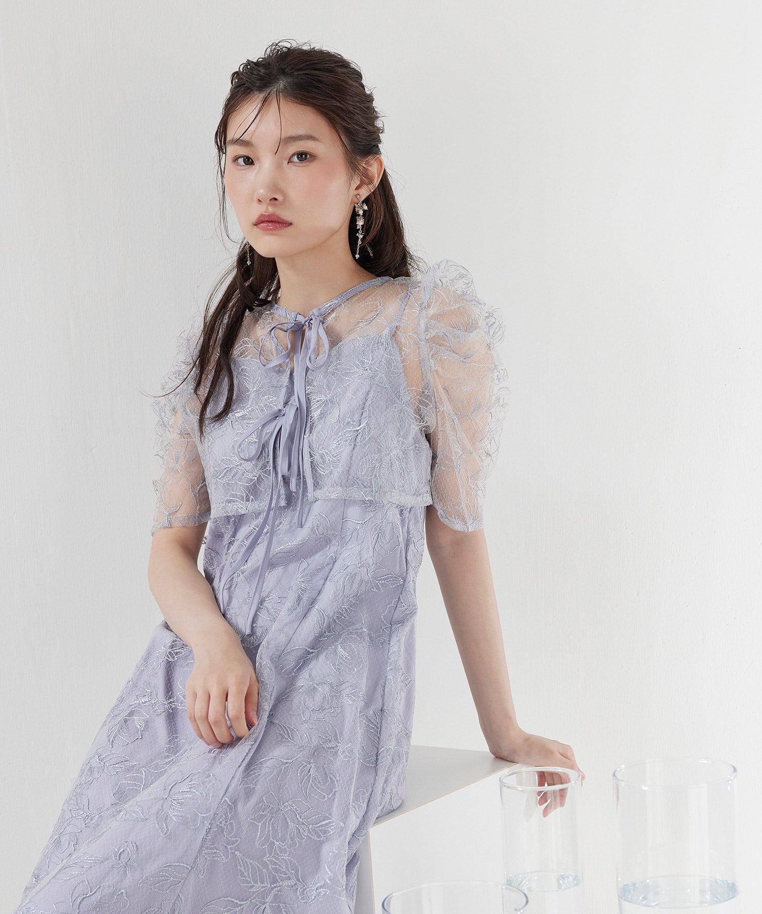 花柄シアーレースリボンドレス2点セット