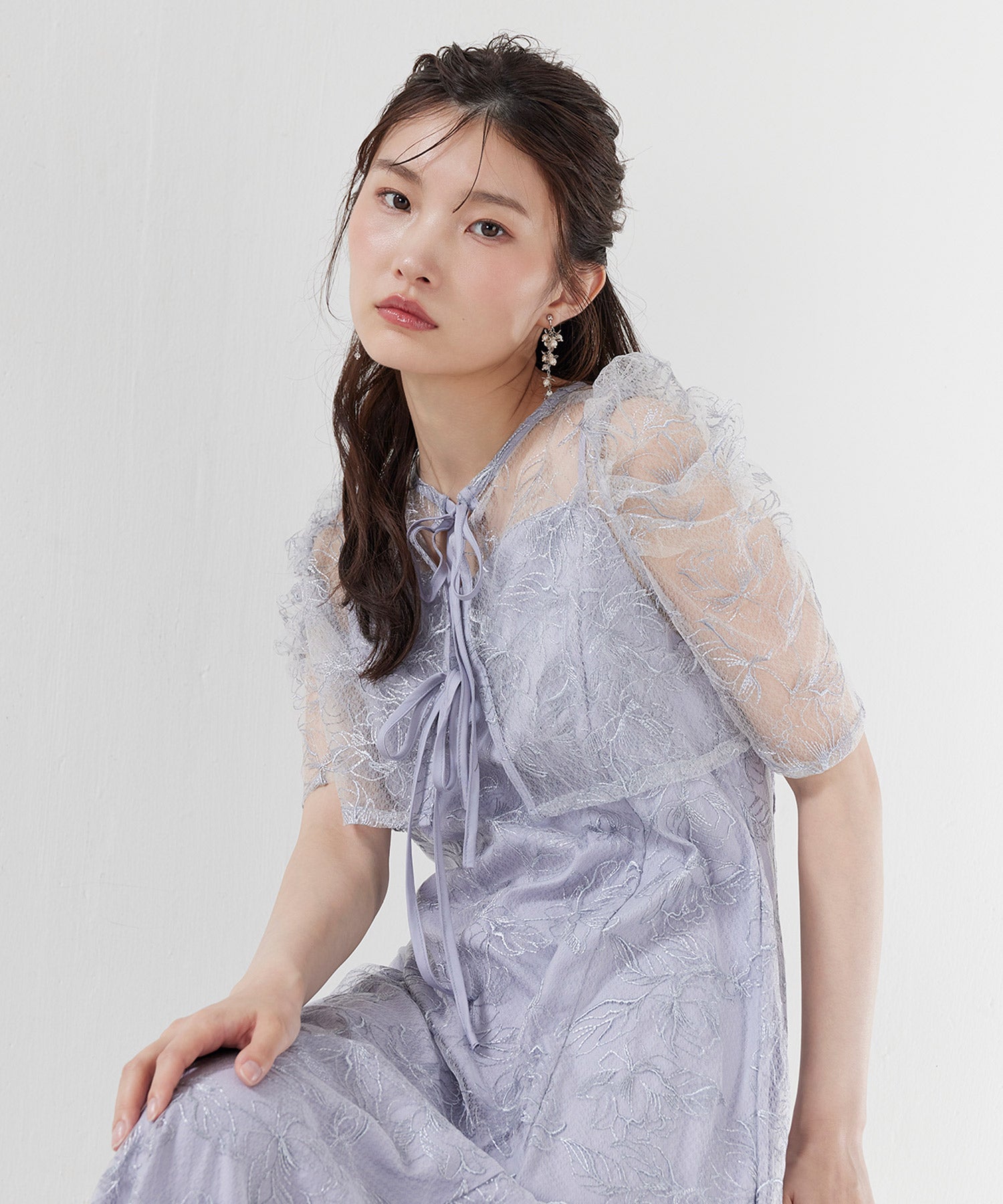 花柄シアーレースリボンドレス2点セット
