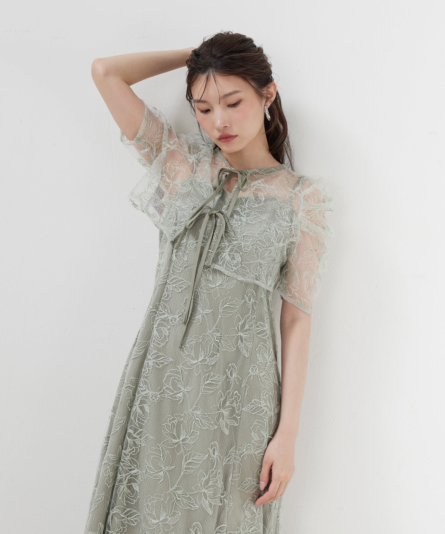 花柄シアーレースリボンドレス2点セット