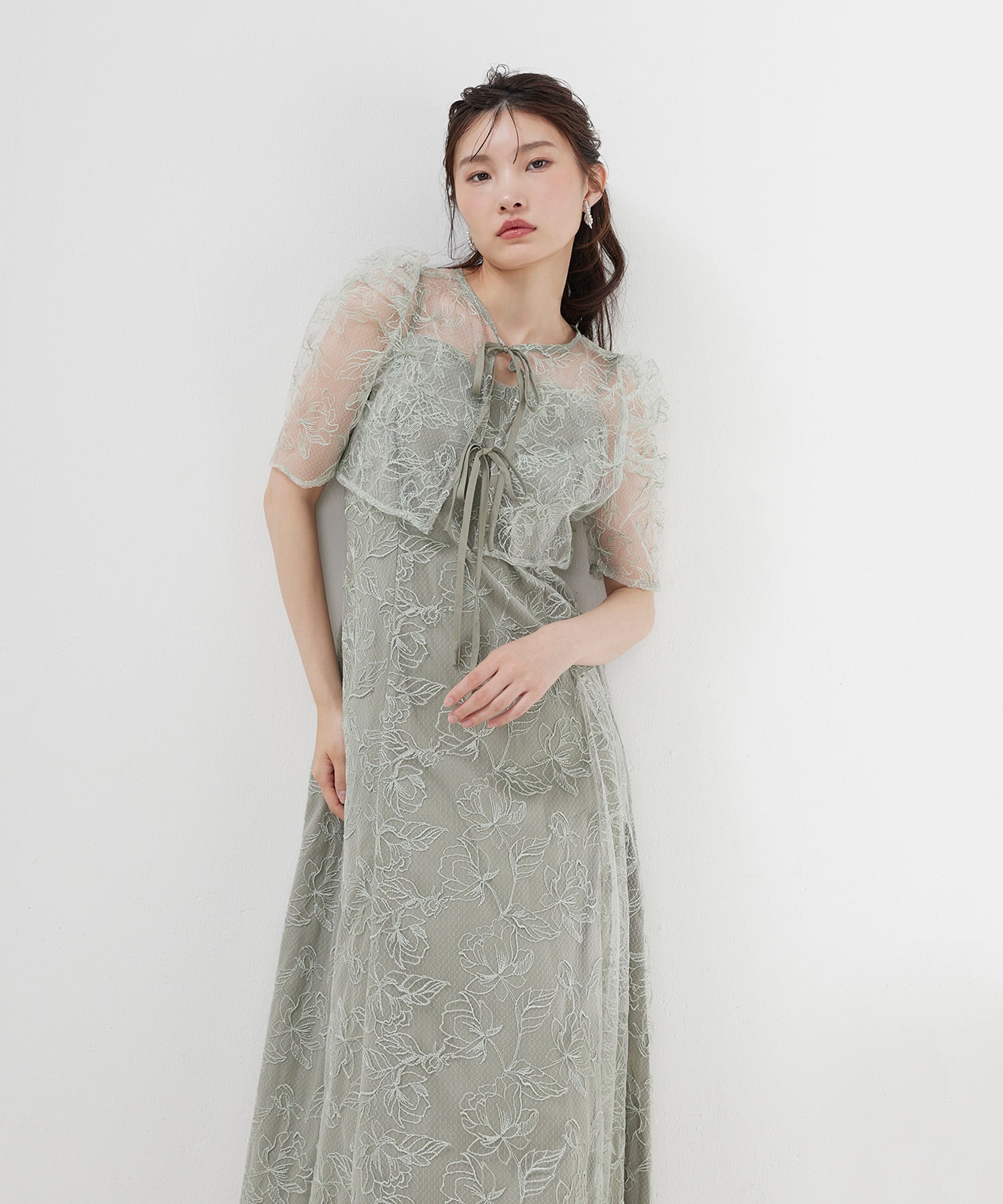 花柄シアーレースリボンドレス2点セット