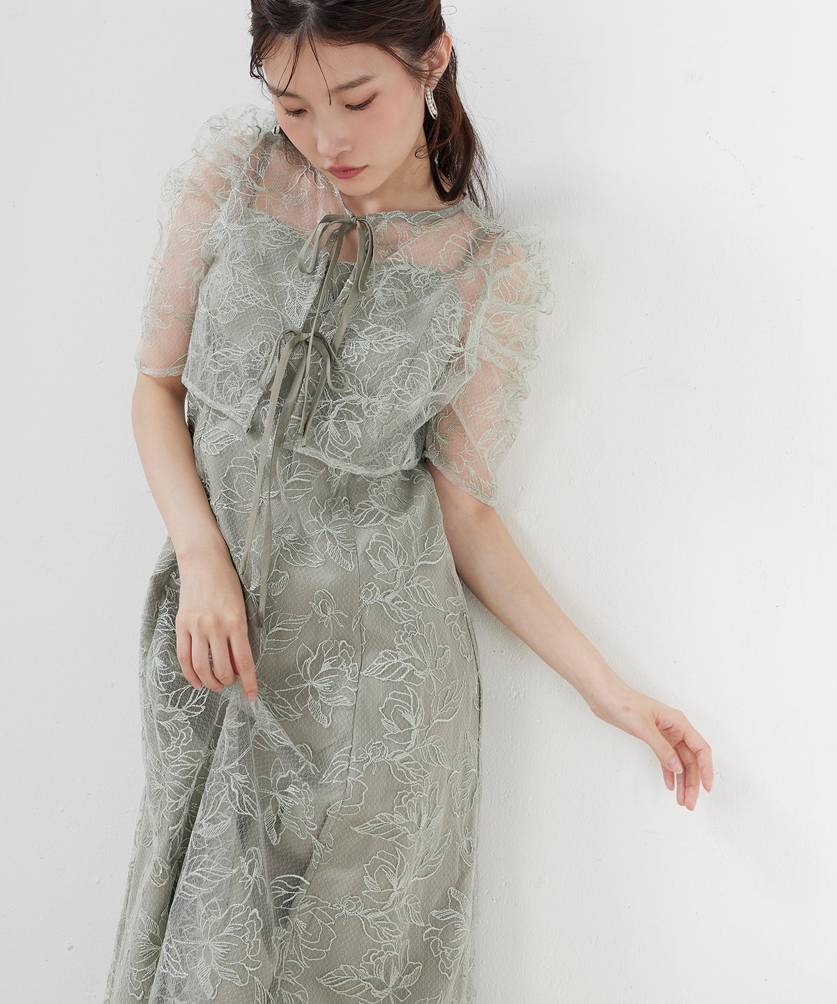 花柄シアーレースリボンドレス2点セット