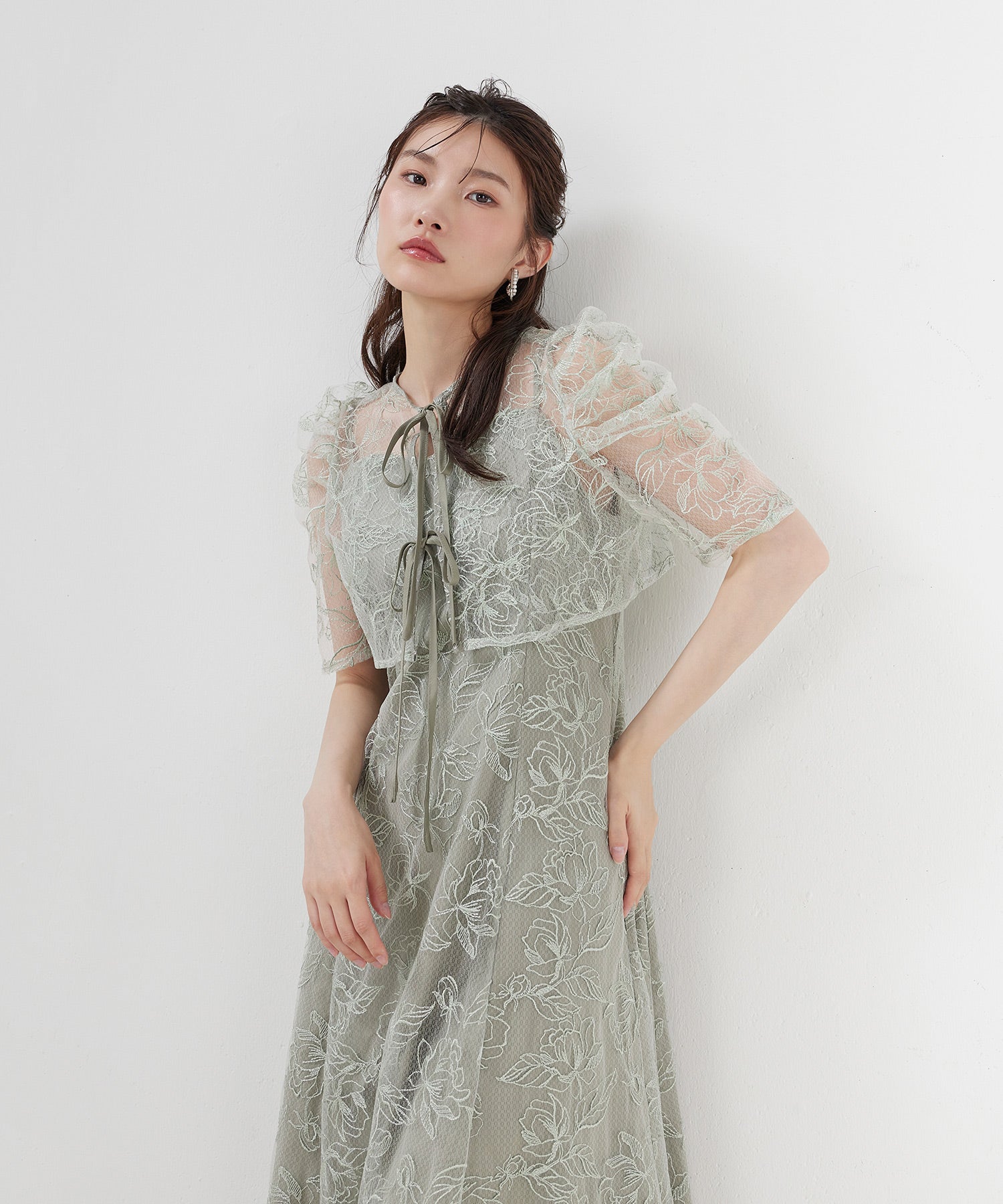 花柄シアーレースリボンドレス2点セット