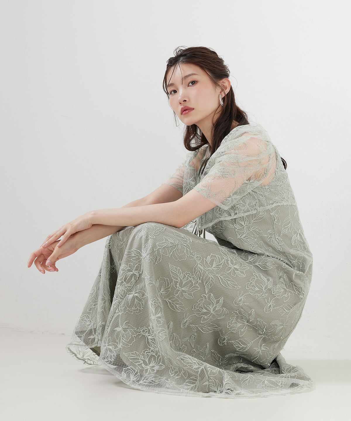 花柄シアーレースリボンドレス2点セット