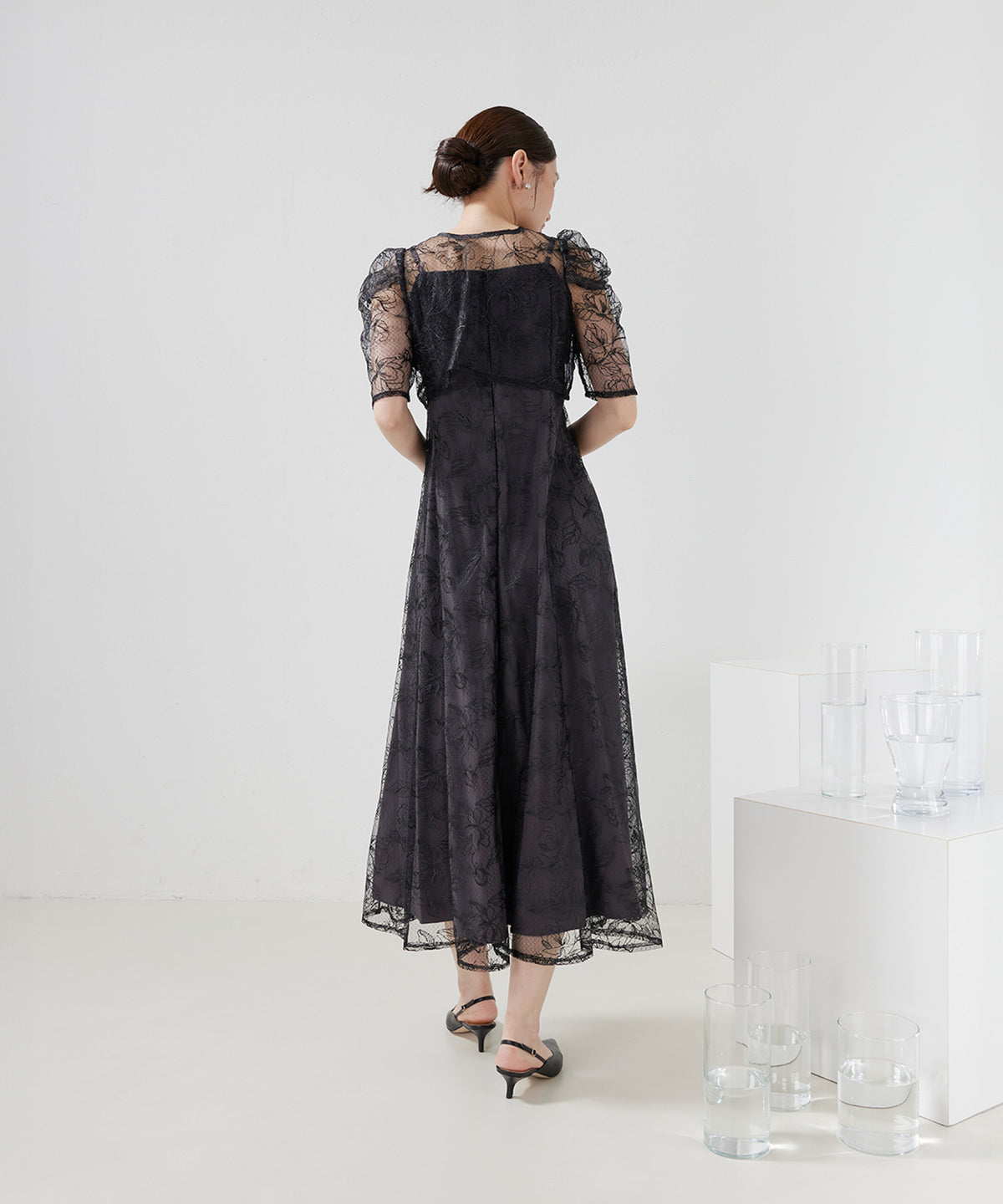花柄シアーレースリボンドレス2点セット