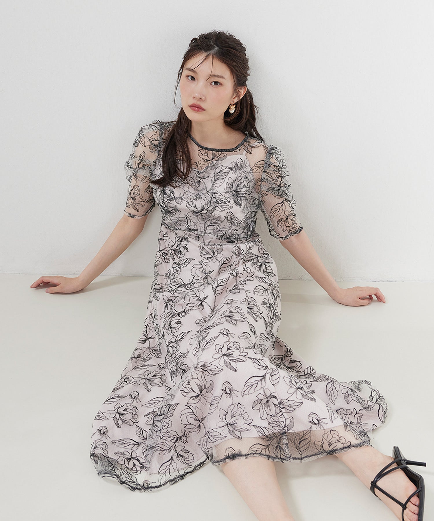花柄シアーレースリボンドレス2点セット