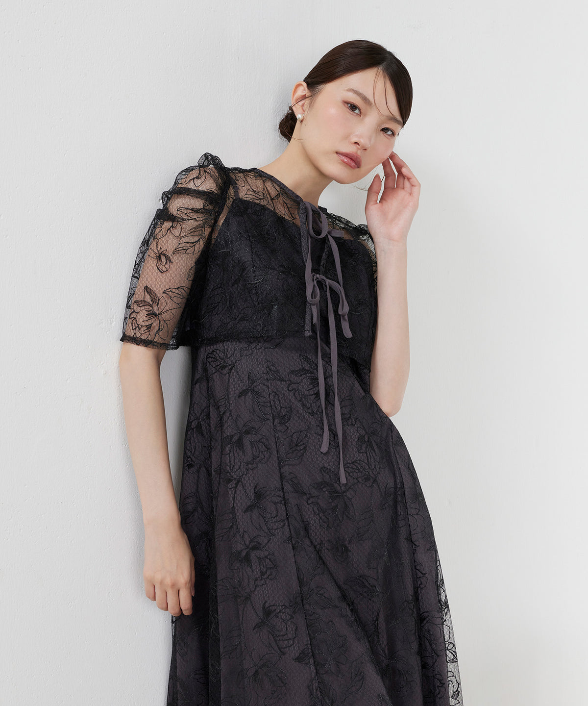 花柄シアーレースリボンドレス2点セット